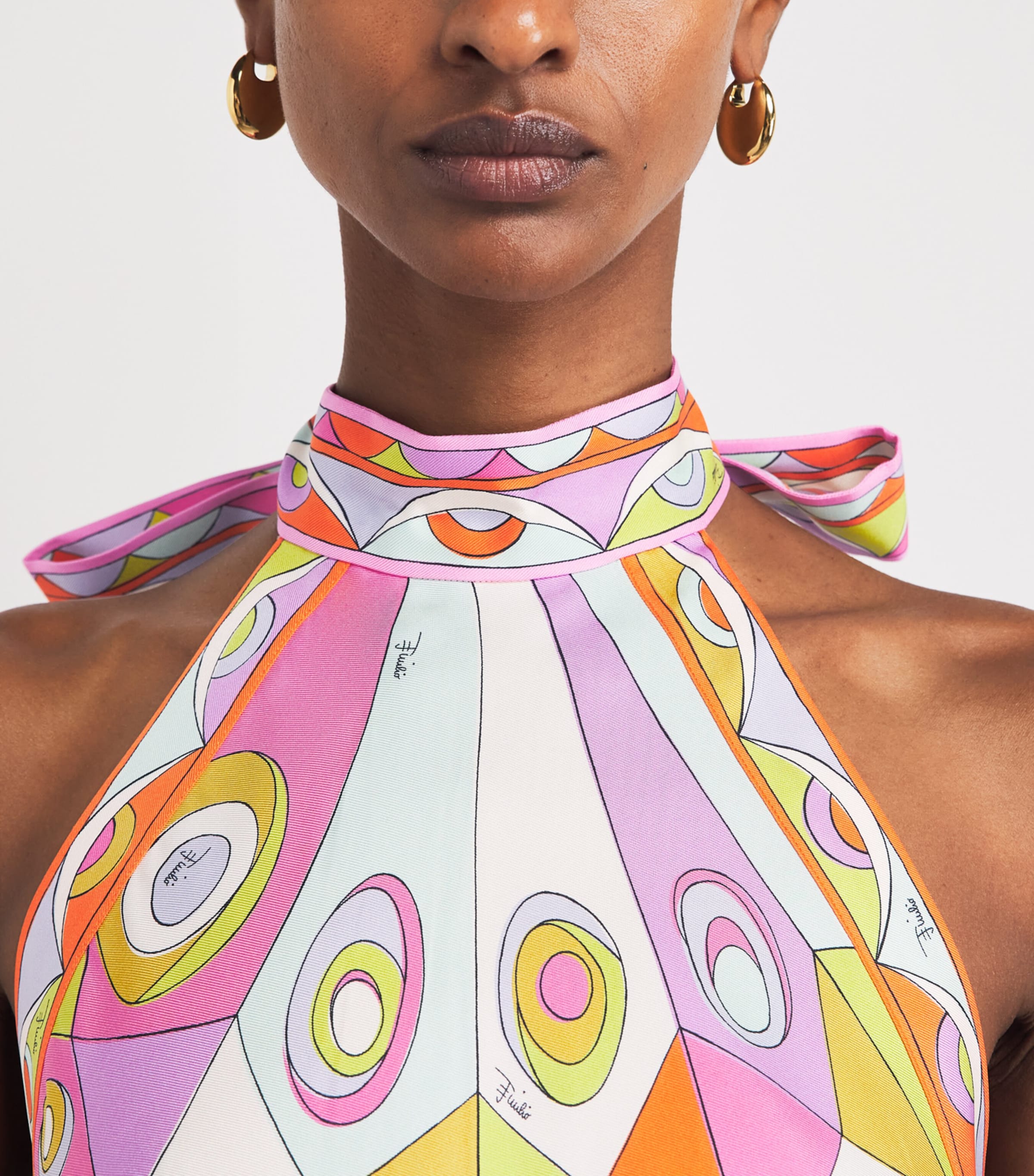 PUCCI Womens Silk Printed Halterneck Midi Dress Image 3