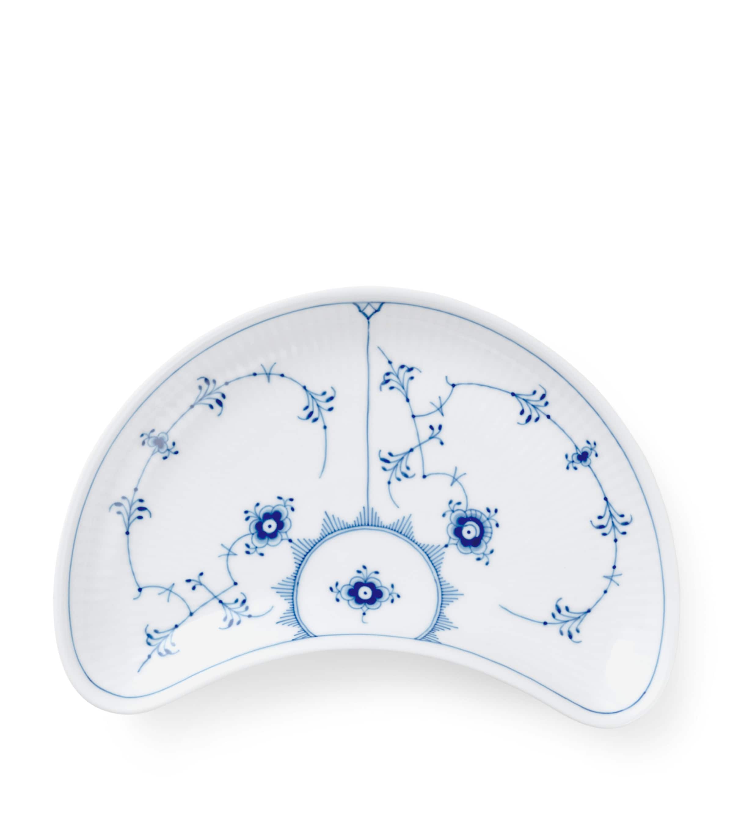 Royal Copenhagen Porcelain Blue Fluted Plain Half-moon Dish In Blue