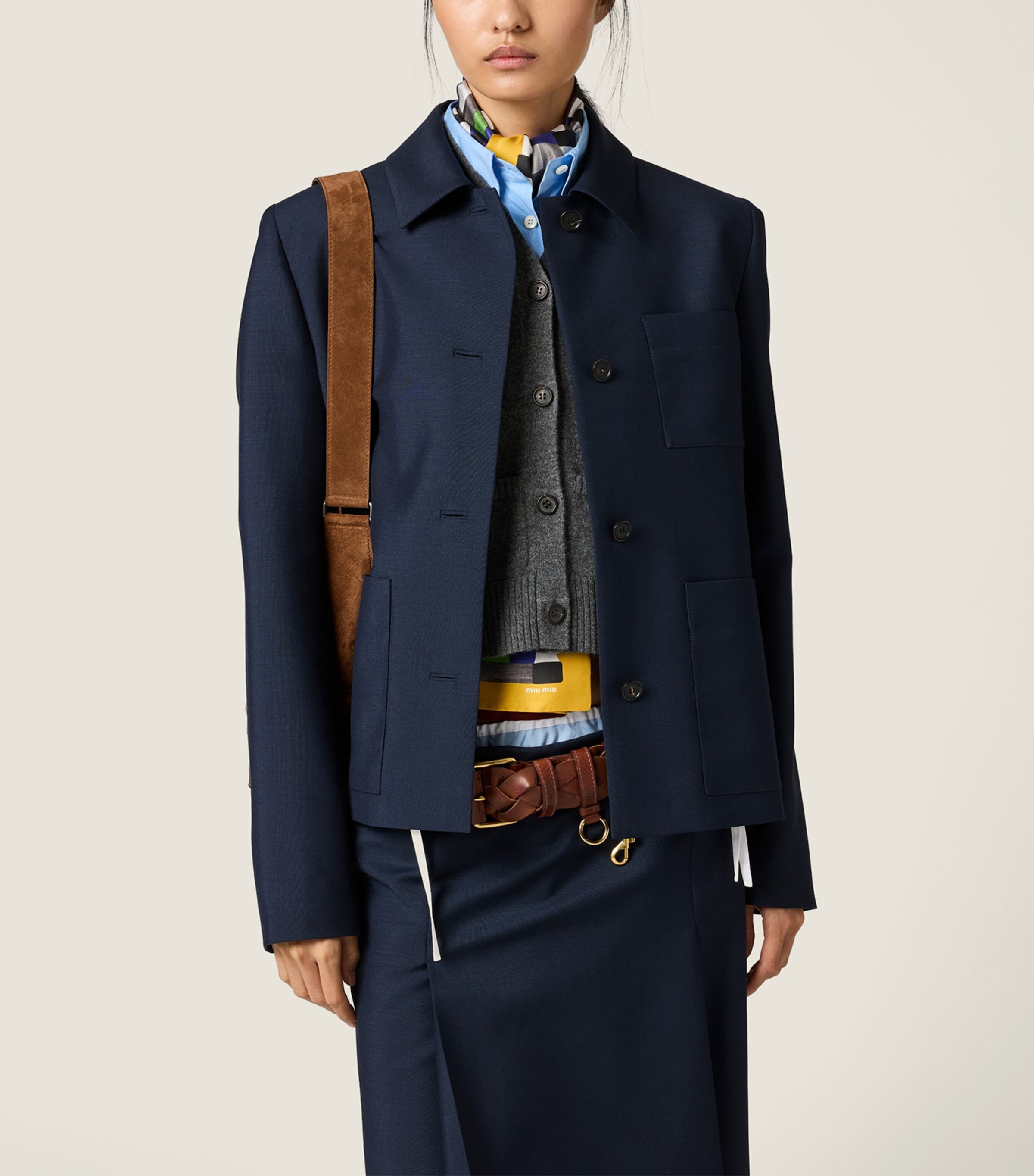 Miu Miu Womens Kid Mohair-Wool Shirt Jacket Image 4