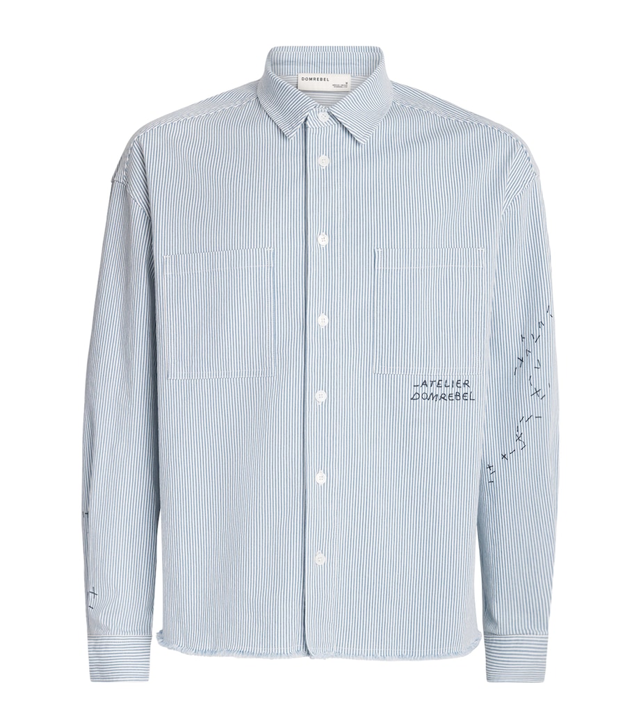 DOMREBEL Mens Stripe Indie Denim Overshirt Blue Stripes Image 1