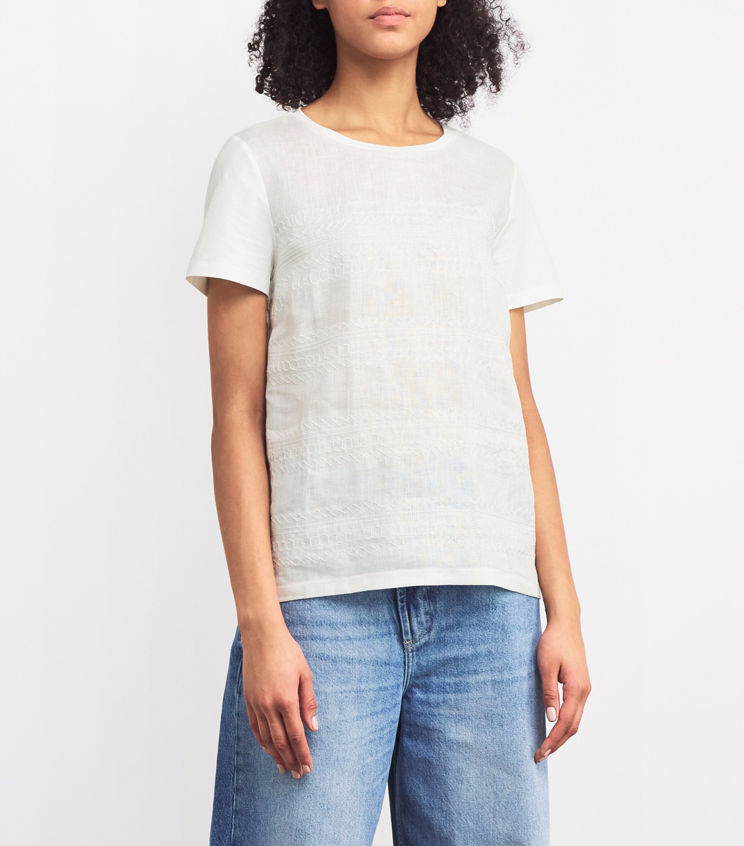 Weekend Max Mara Womens Stretch-Cotton Embroidered T-Shirt White Image 3