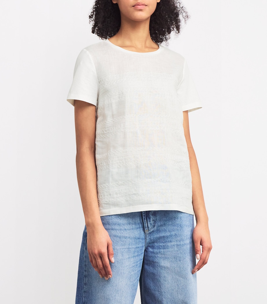 Weekend Max Mara Womens Stretch-Cotton Embroidered T-Shirt White Image 3