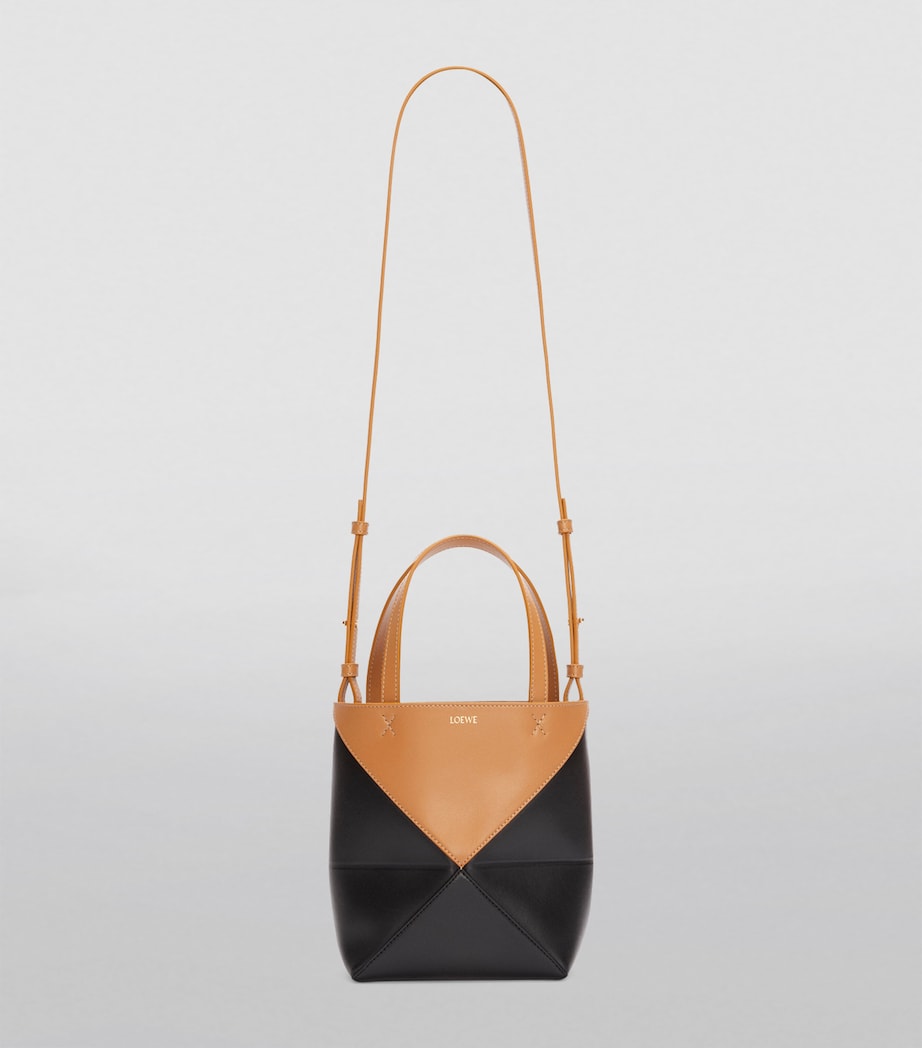 Mini Leather Puzzle Fold Tote Bag WARM DESERT/BLACK Image 9