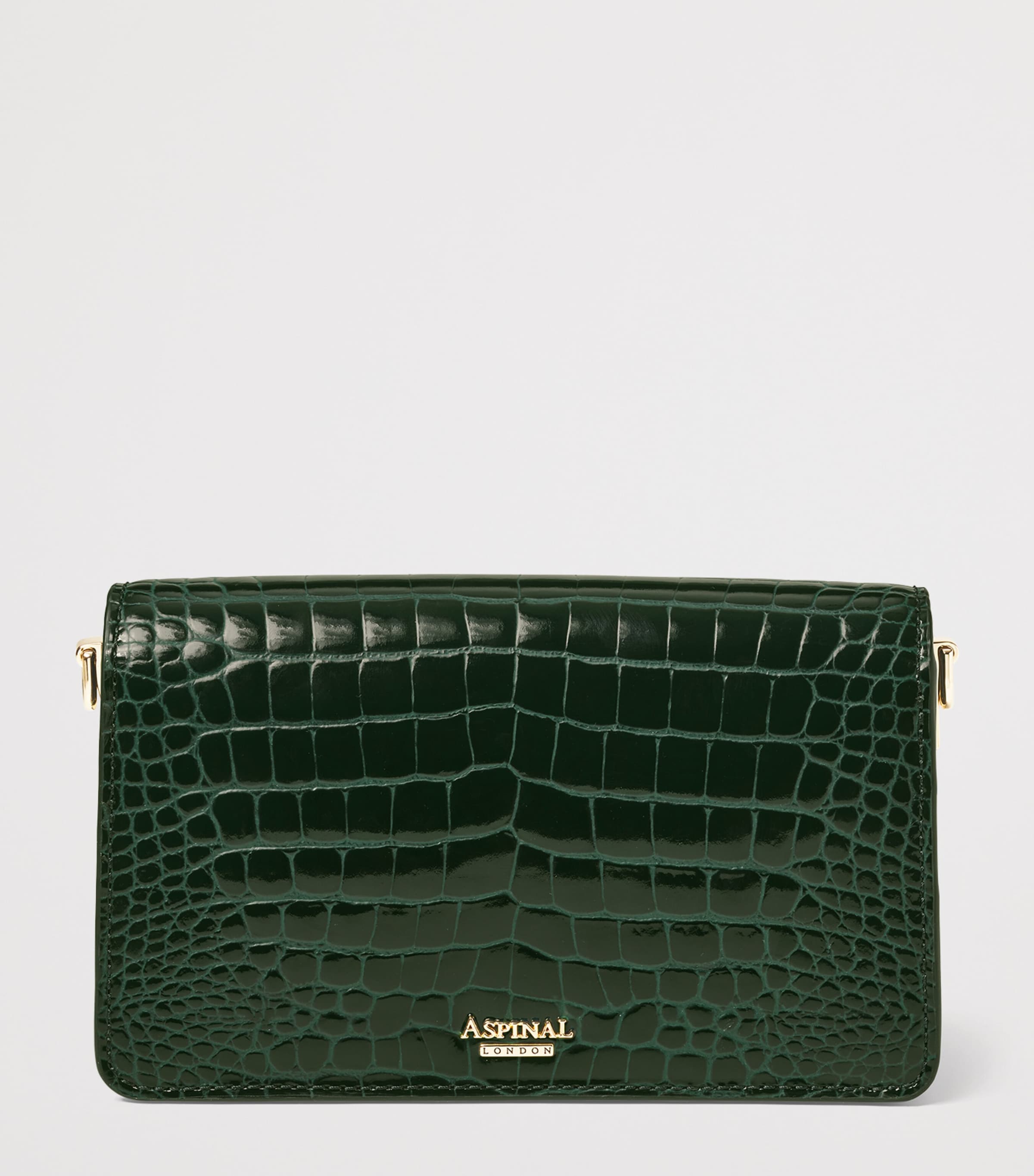Aspinal Of London Leather Croc-Embossed Eliza Clutch Bag Evergreen Image 3