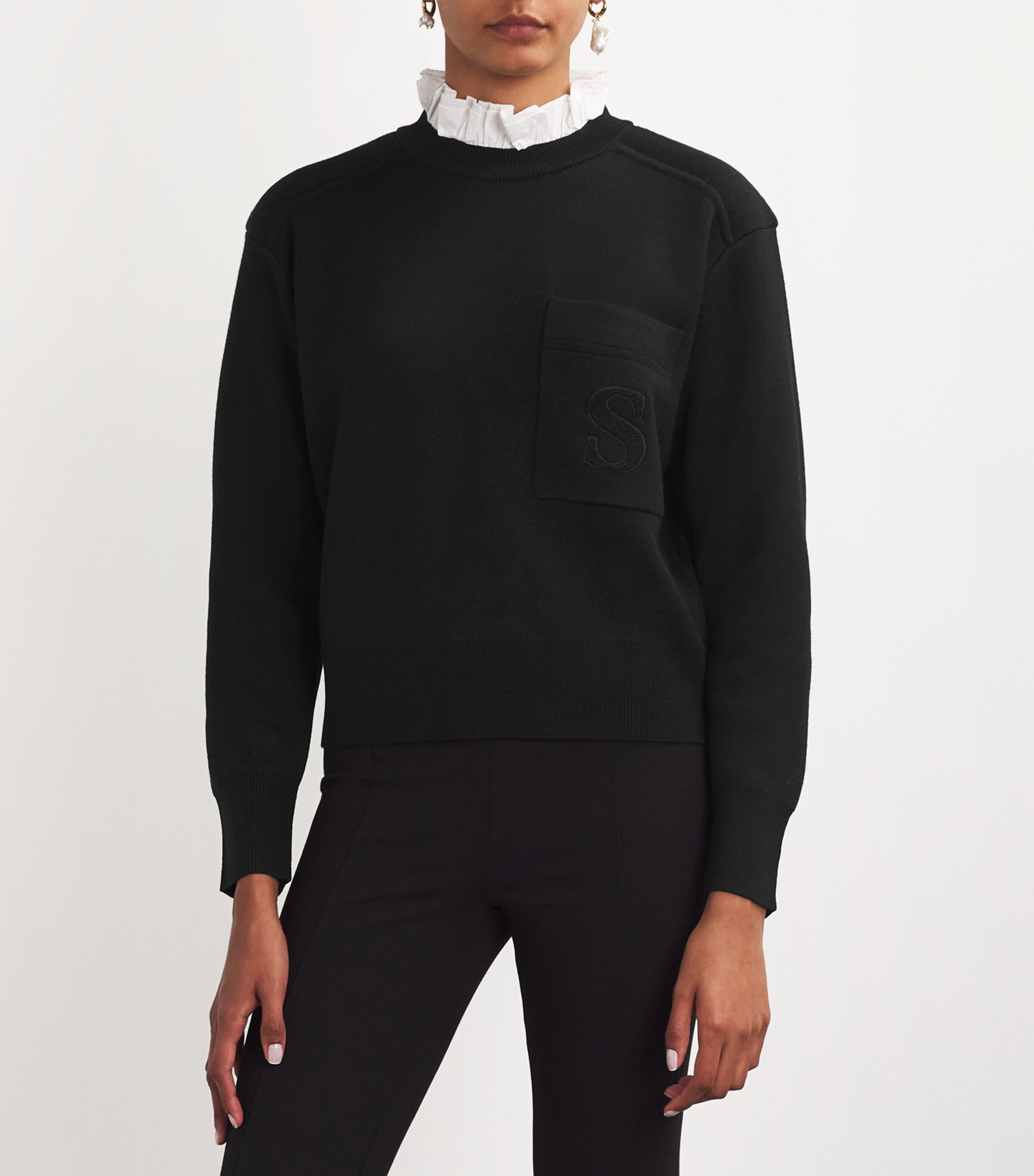 SANDRO Ruffle newest Collar Monogram Sweater