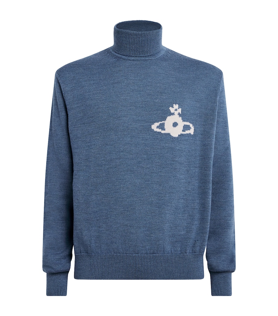 Vivienne Westwood Mens Merino Rollneck Mark Sweater Denim Blue Image 1