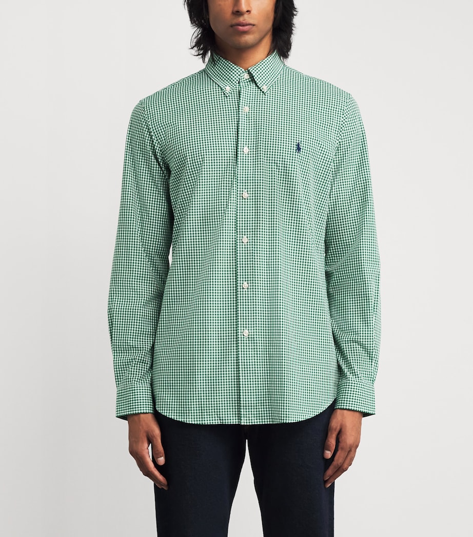 Stretch-Cotton Poplin Gingham Shirt GREEN Image 3
