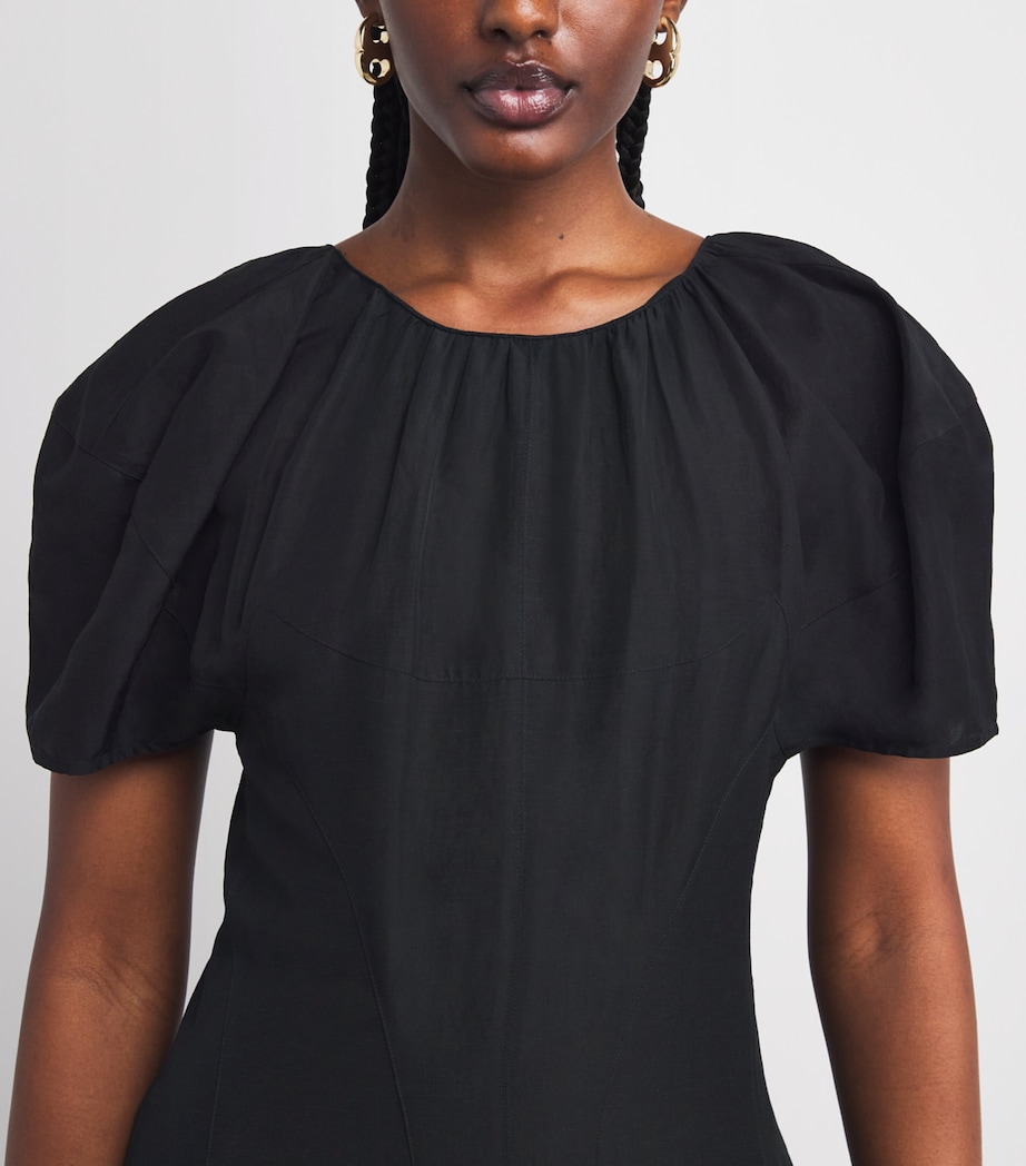 Balloon-Sleeve Midi Dress 001 BLACK Image 7