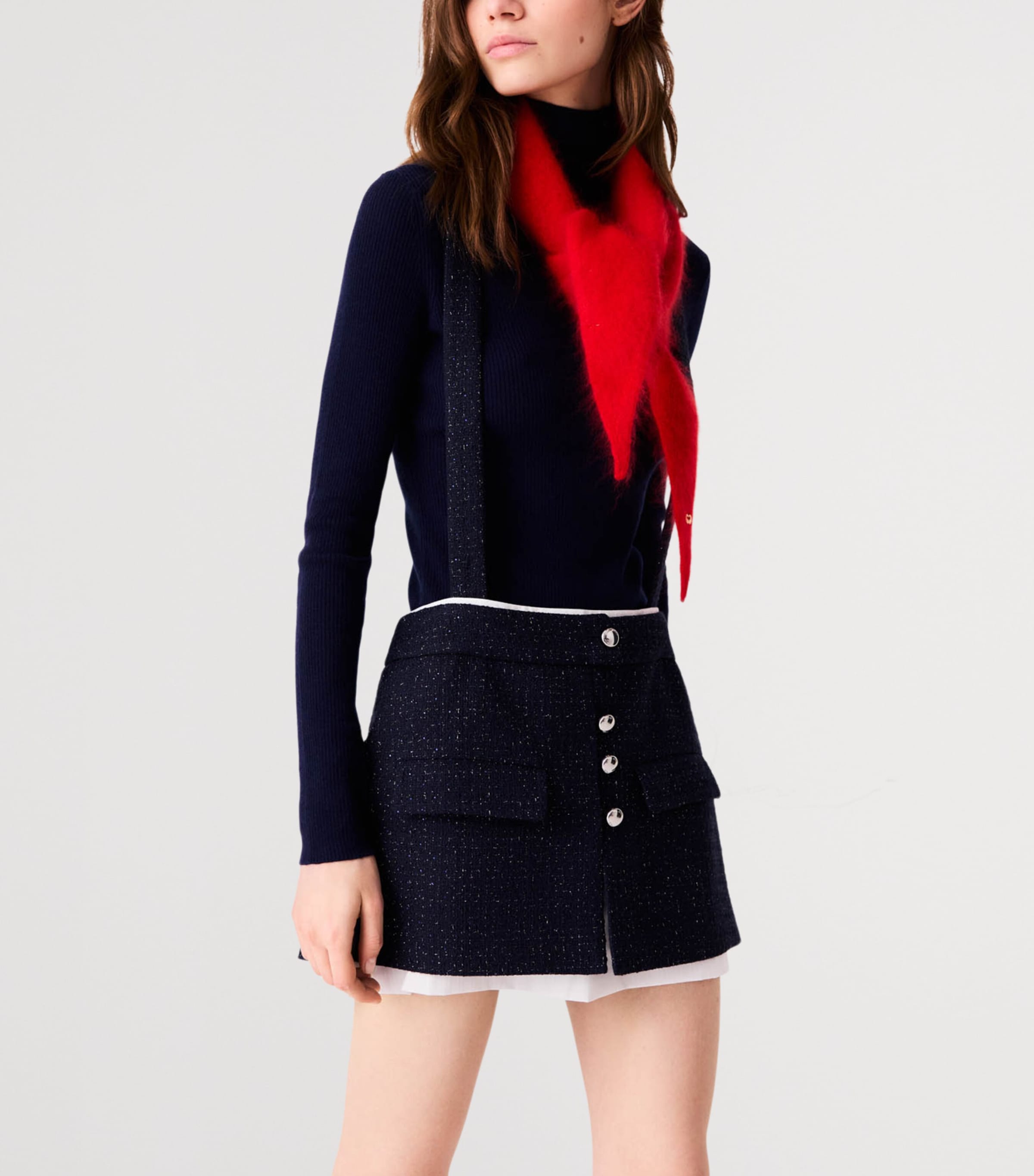 Maje Womens Tweed Suspender Shorts Navy Image 7