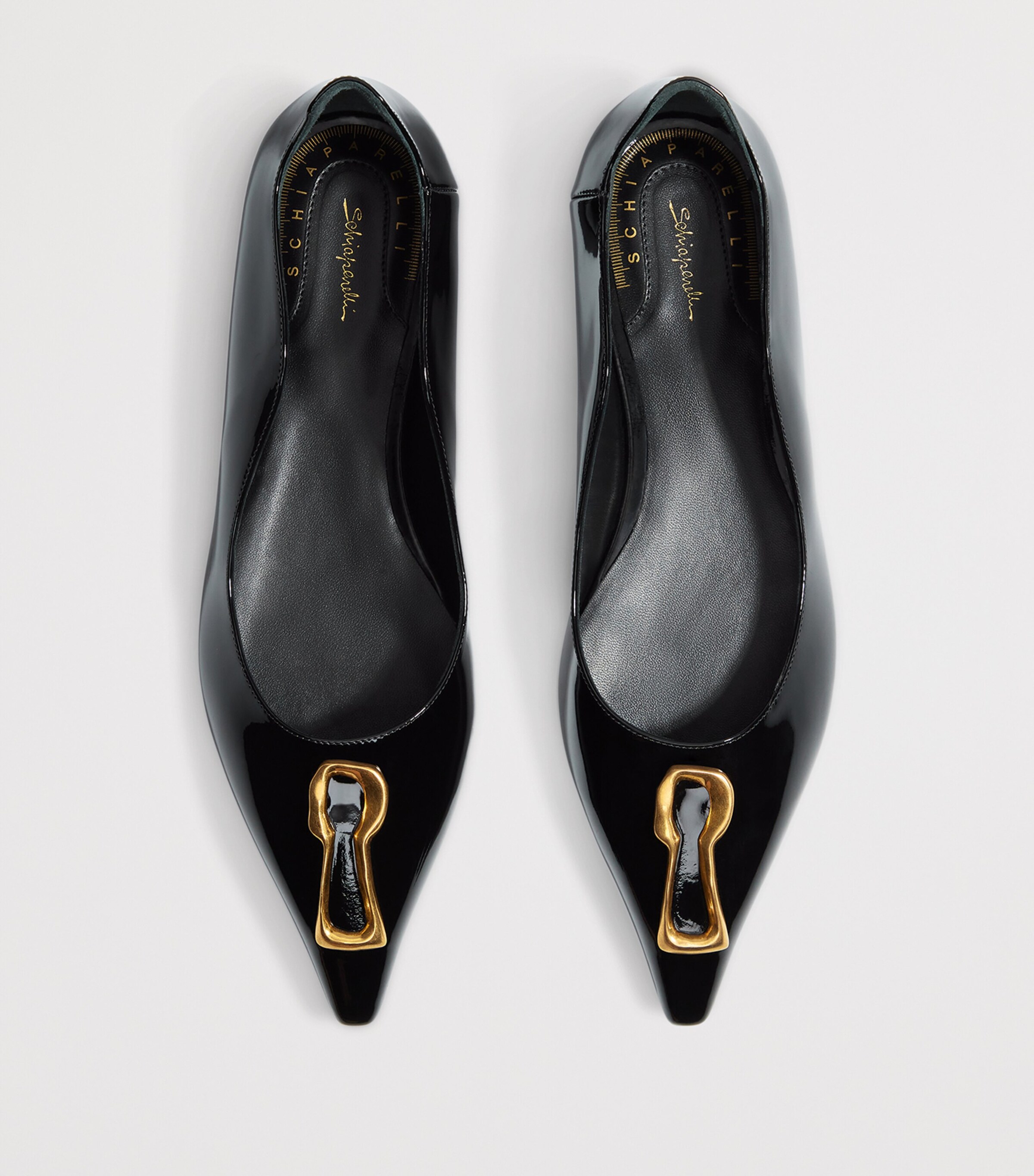 Schiaparelli Patent Leather Keyhole Ballet Flats Black Image 3
