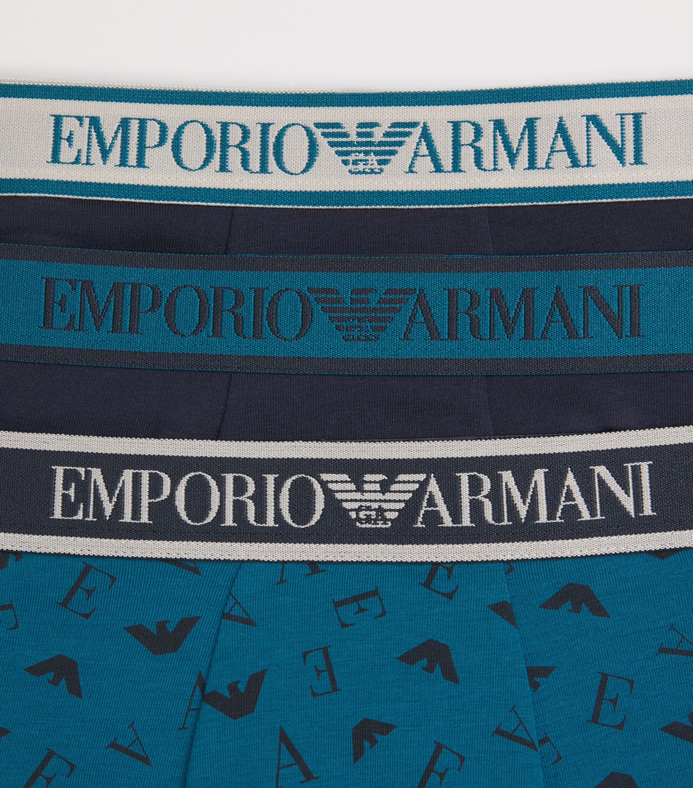 Emporio Armani Mens Stretch-Cotton Logo Trunks (Pack of 3) Blu/octan Image 5