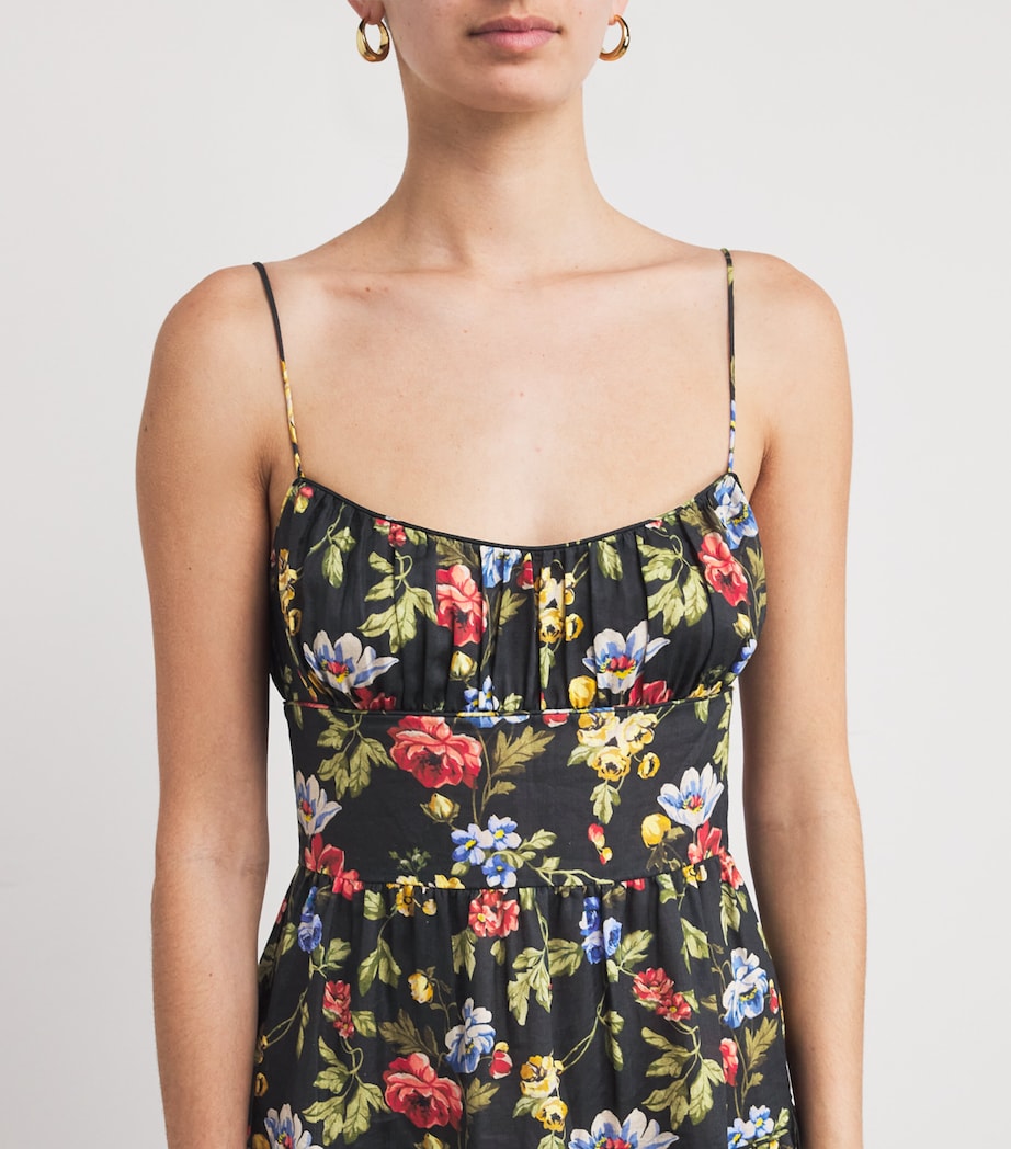 DÔEN Womens Ramie Floral Benoit Midi Dress Noir Wild Rose Image 6