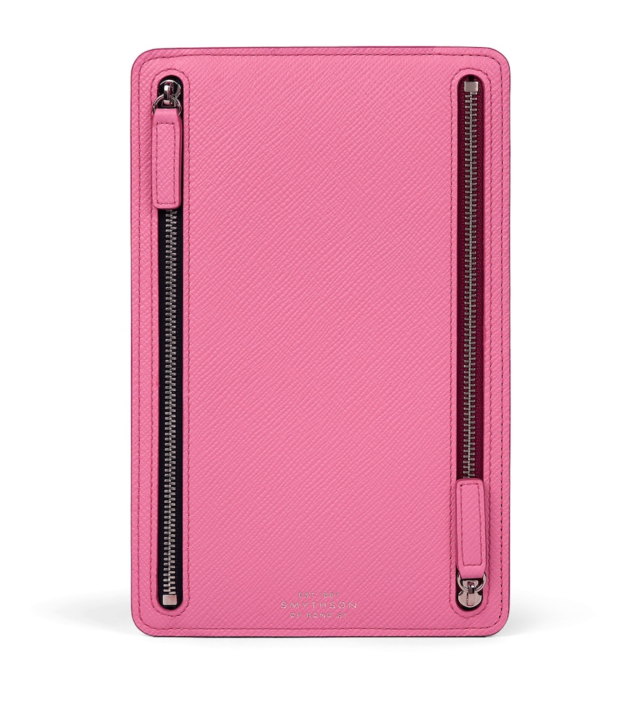 Smythson Leather Panama Multi-Zip Travel Wallet Flamingo Image 1