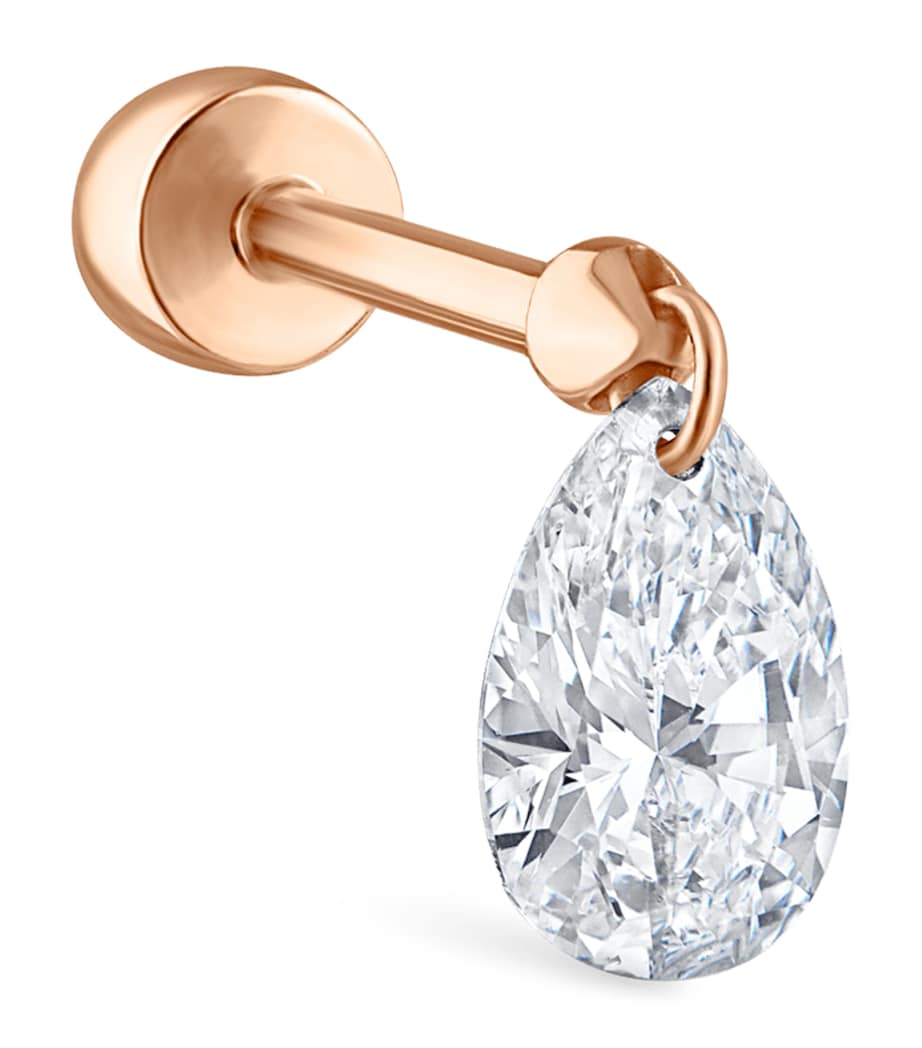 Floating Pear Diamond Charm Threaded Stud Earring (6mm) ROSE GOLD Image 1