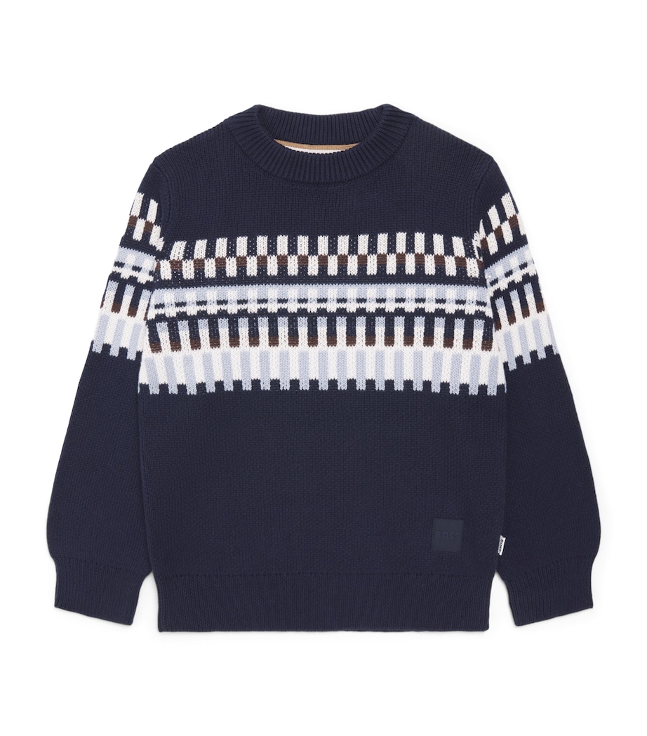 BOSS Kidswear Cotton Jacquard Sweater (4-16 Years) Navy Image 1