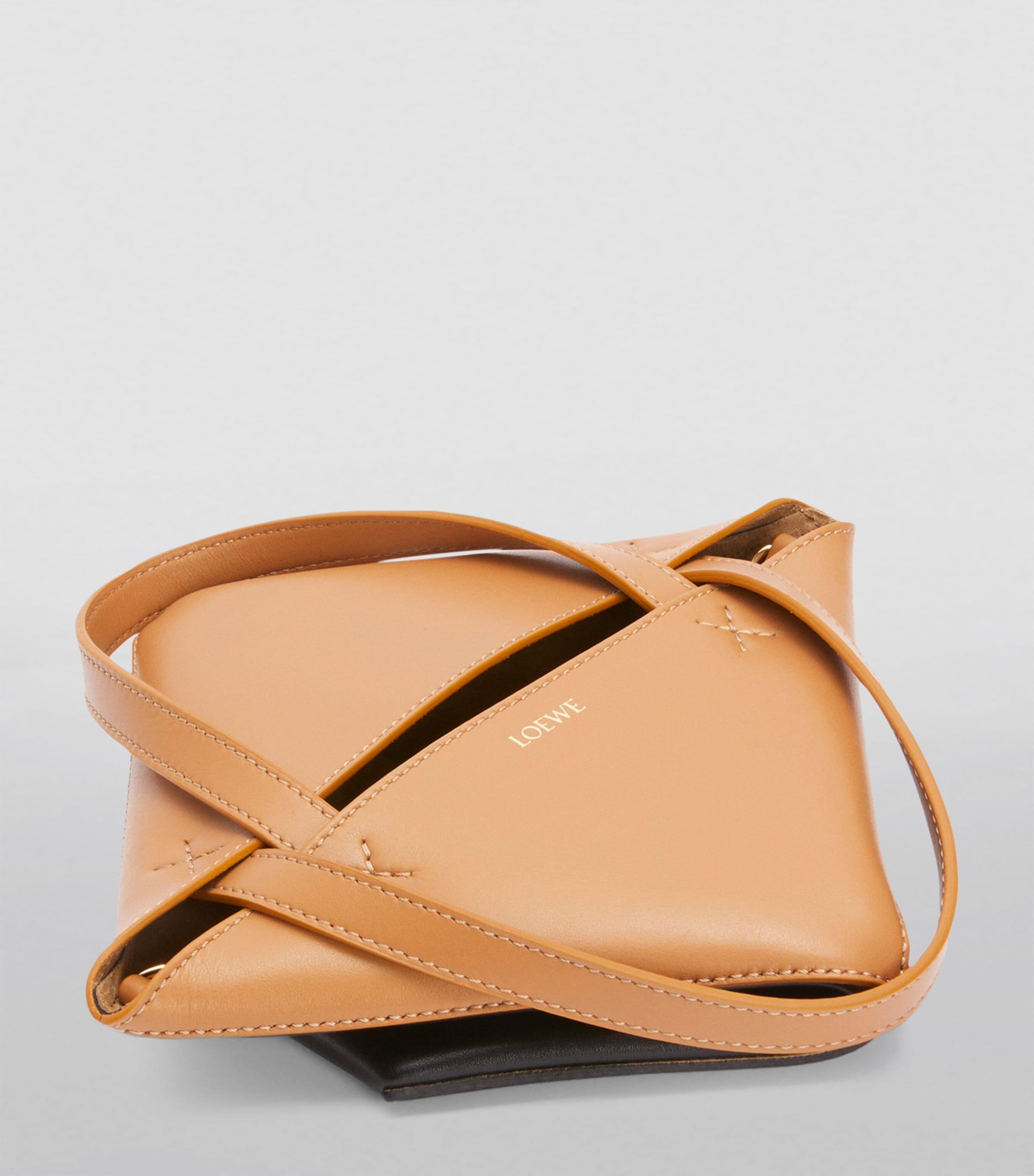 Mini Leather Puzzle Fold Tote Bag WARM DESERT/BLACK Image 8