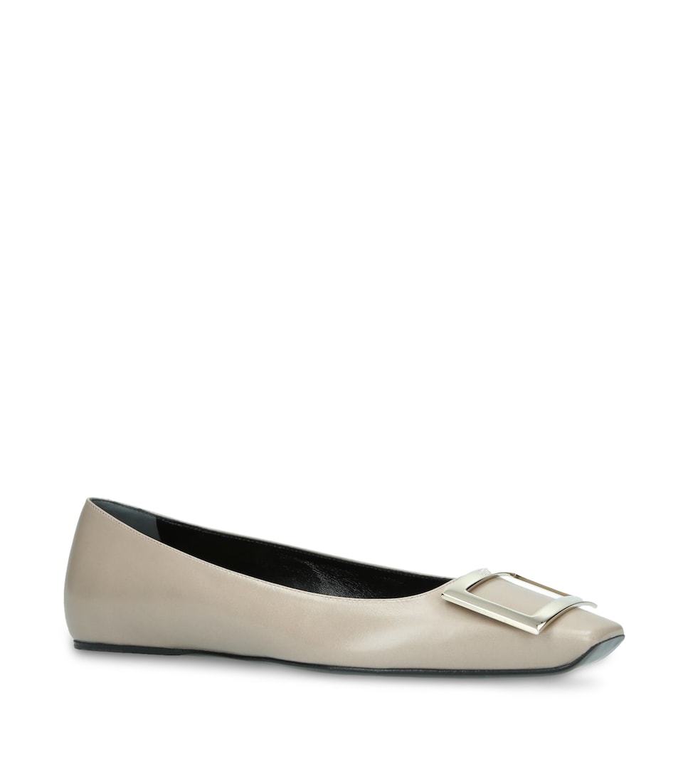 Roger Vivier Leather Quadrata Trompette Flats Beige