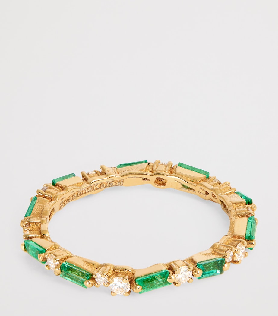 Yellow Gold, Diamond and Emerald Thin Mix Eternity Ring 18K YG/EMER Image 4