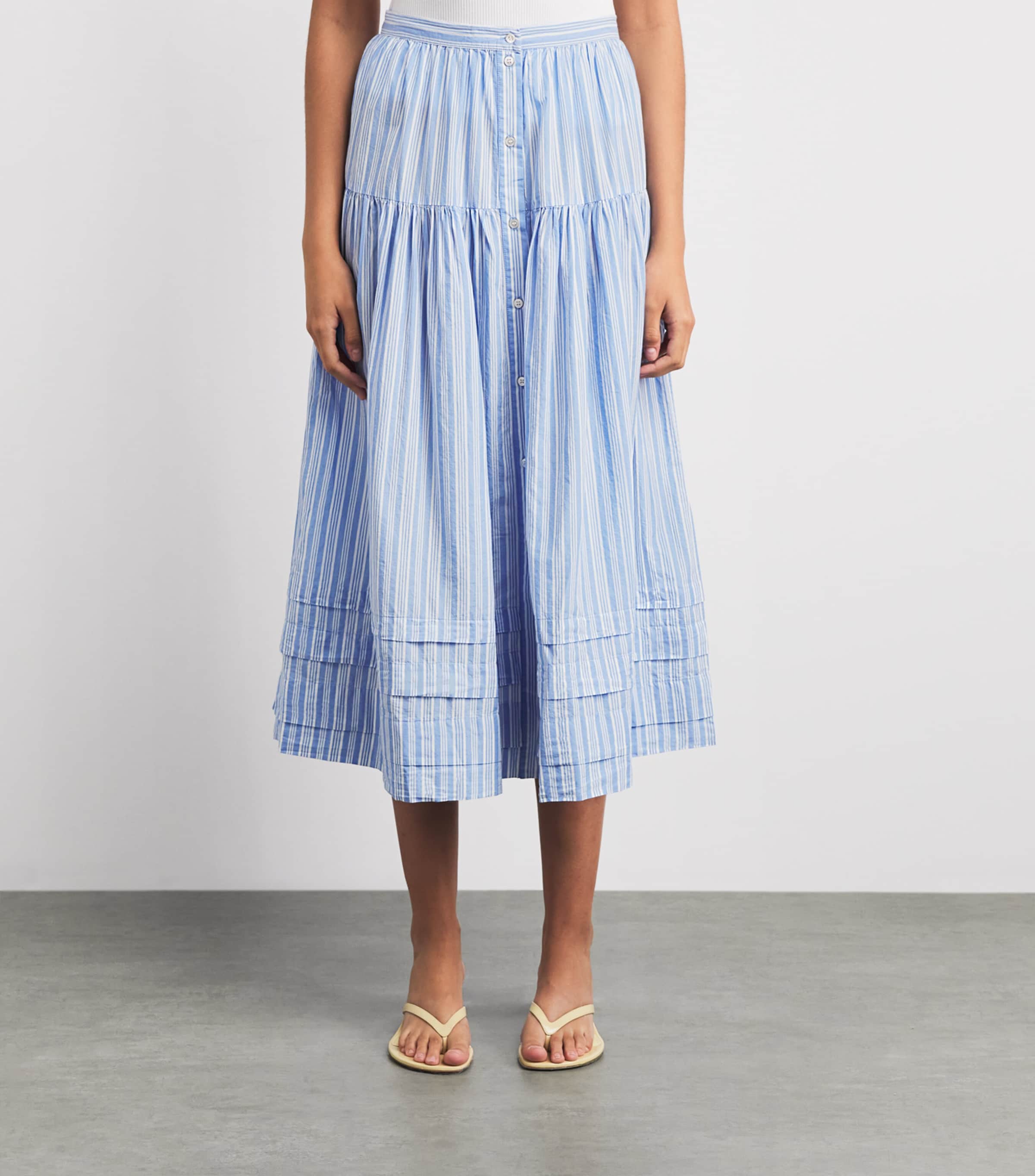 DÔEN Womens Organic Cotton Stripe Marceline Maxi Skirt Salerno Stripe Image 4