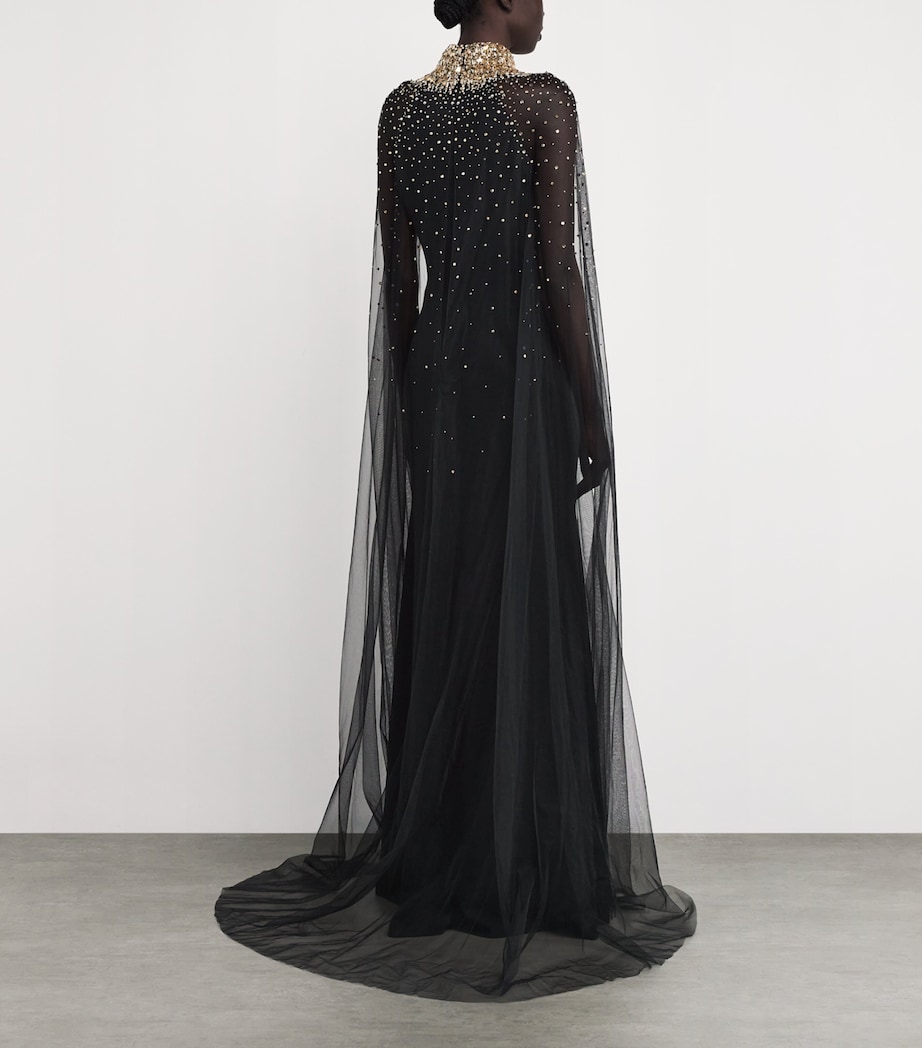 Embellished Mesh-Cape Zadie Gown LIQUORICE Image 3