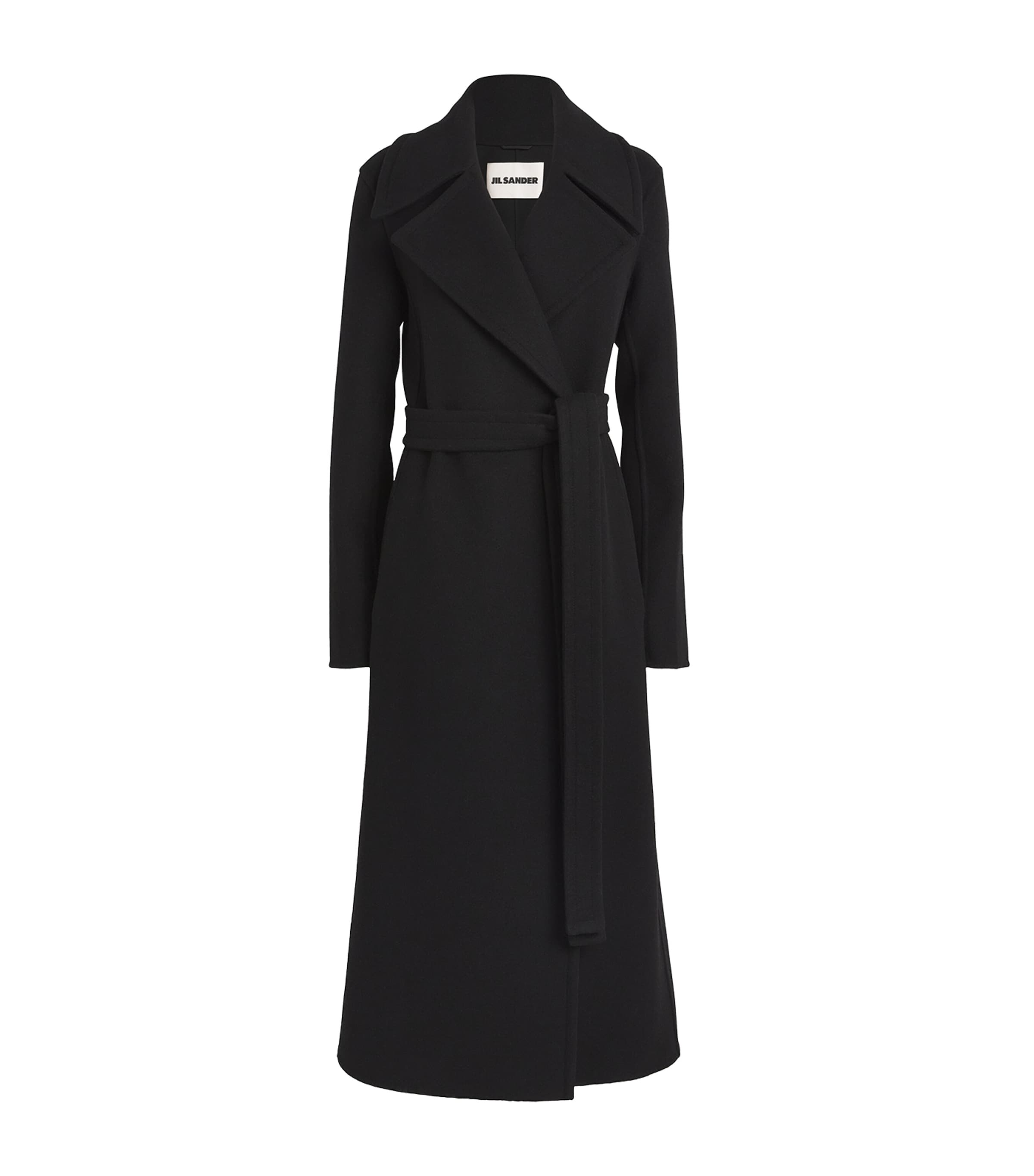 Jil Sander Cashmere Belted Wrap Coat In Black