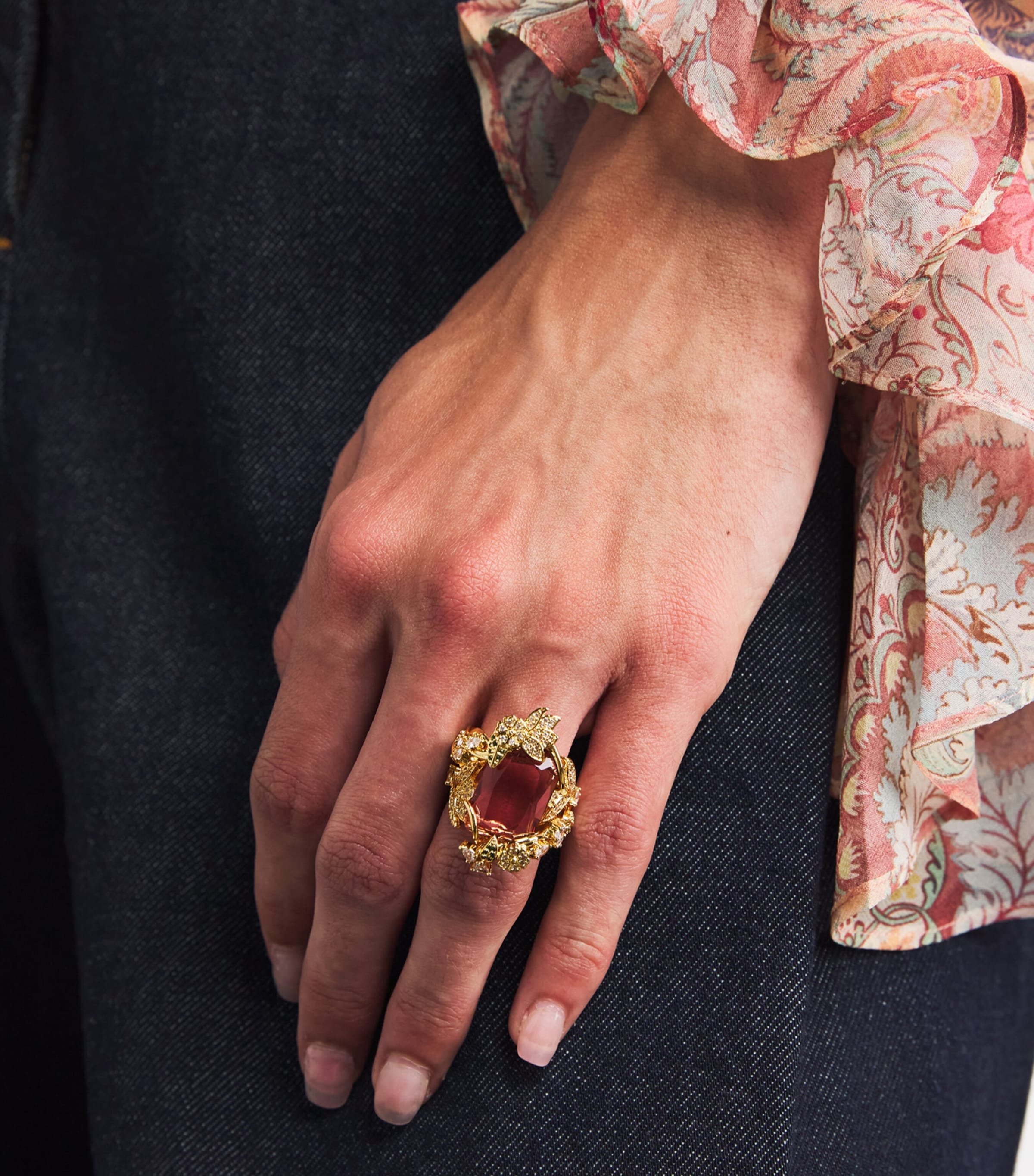 Embellished Bloom Cocktail Ring GOLD/BURGUNDYGLDBUR Image 5