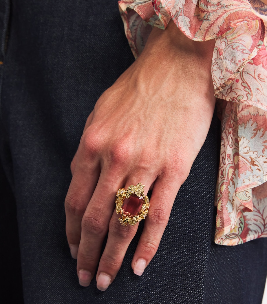 Embellished Bloom Cocktail Ring GOLD/BURGUNDYGLDBUR Image 5