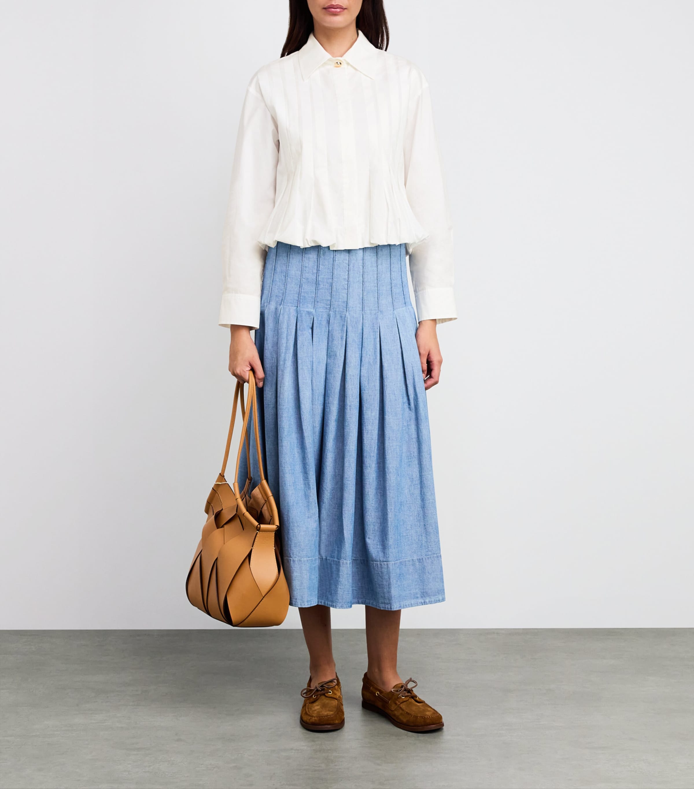 Sandro Paris Womens Cotton Pleated Shirt White Image 2