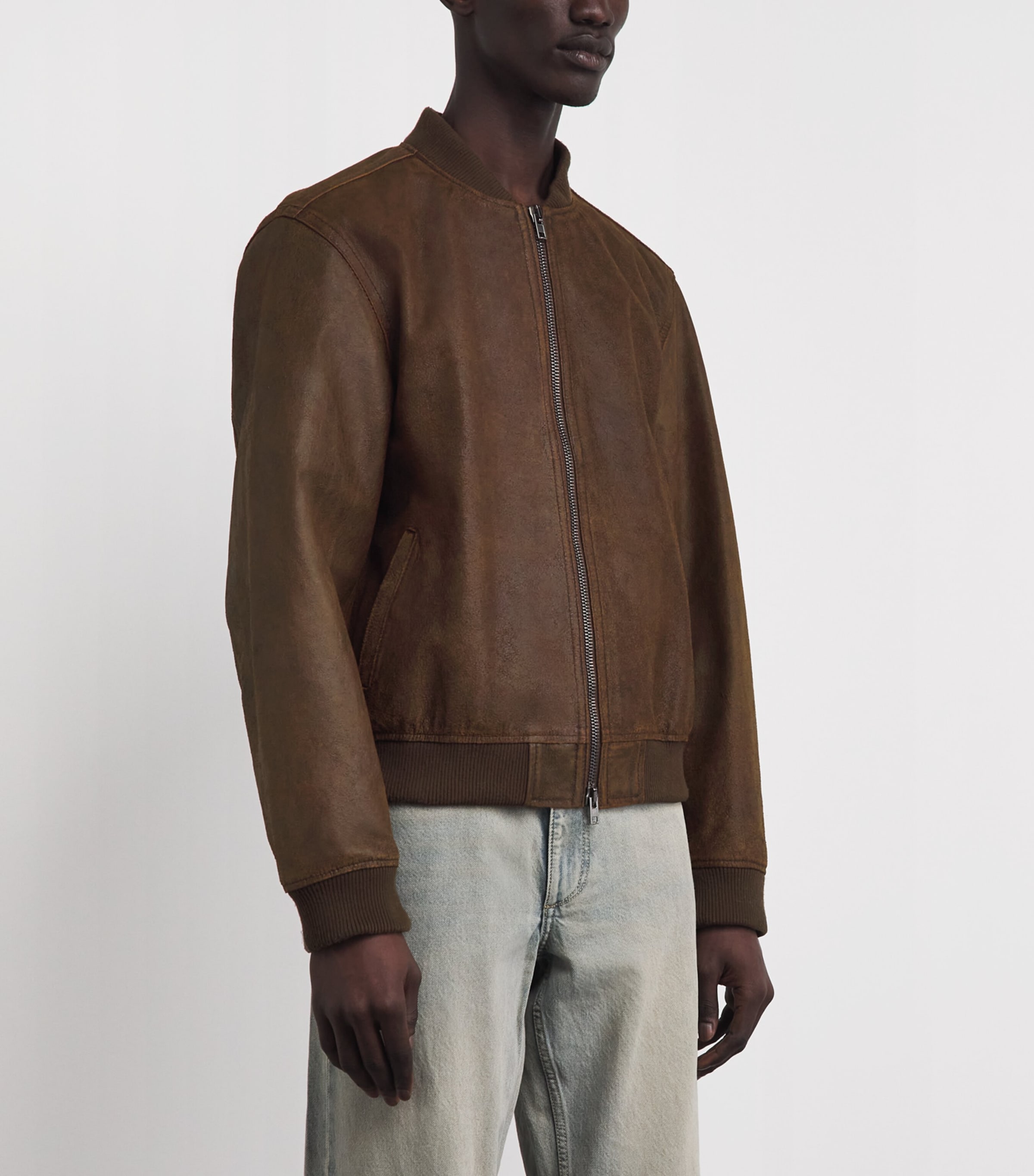 7 For All Mankind Mens Leather Bomber Jacket Brown Image 4
