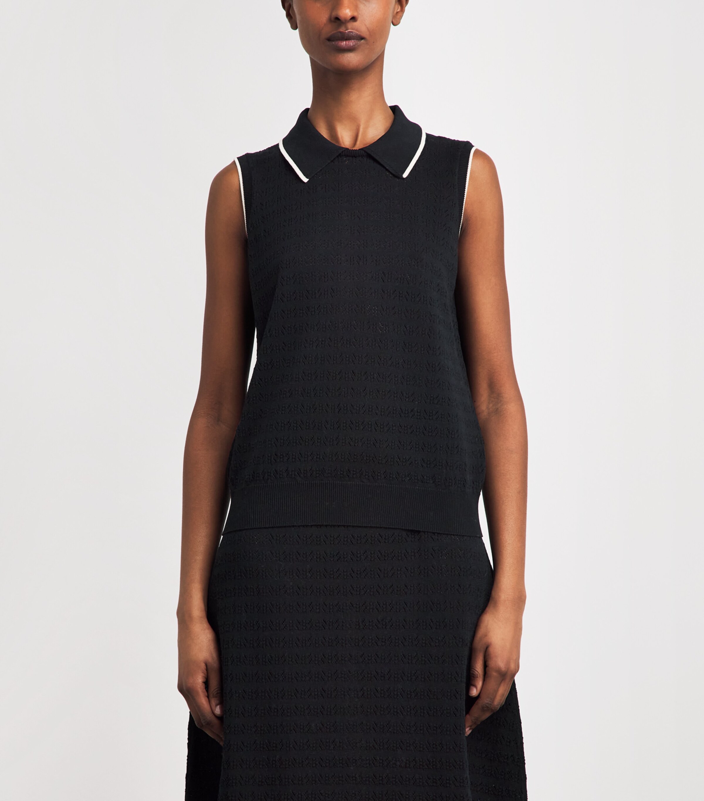 Agnona Womens Cotton Polo Sweater Vest Black Image 4