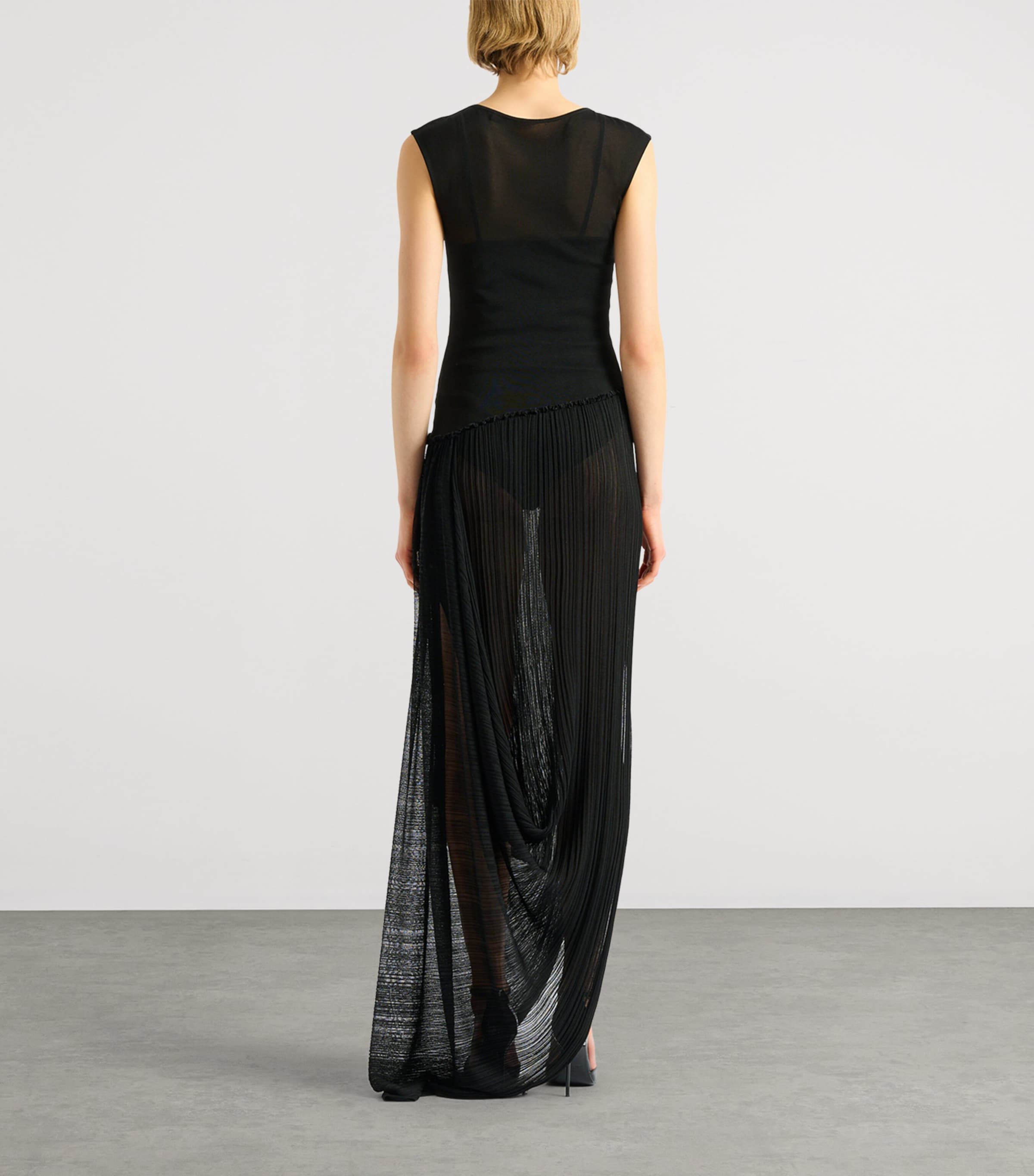 Balmain Womens Long Draped Dress Noir Image 4
