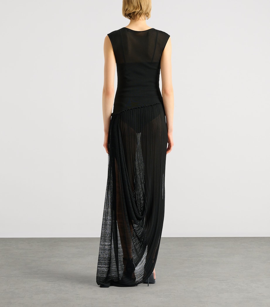 Balmain Womens Long Draped Dress Noir Image 4