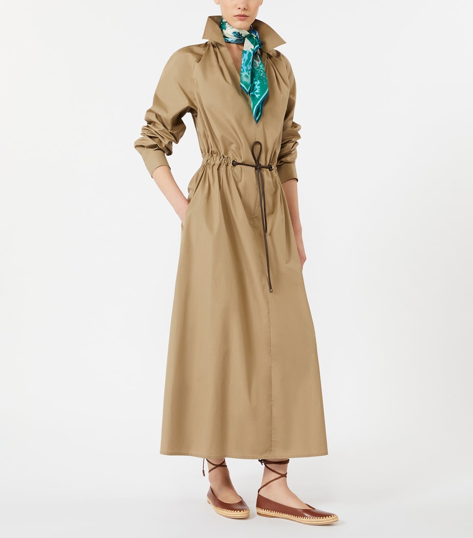 Max Mara Womens Cotton Drawstring Midi Shirt Dress Kaki Image 2