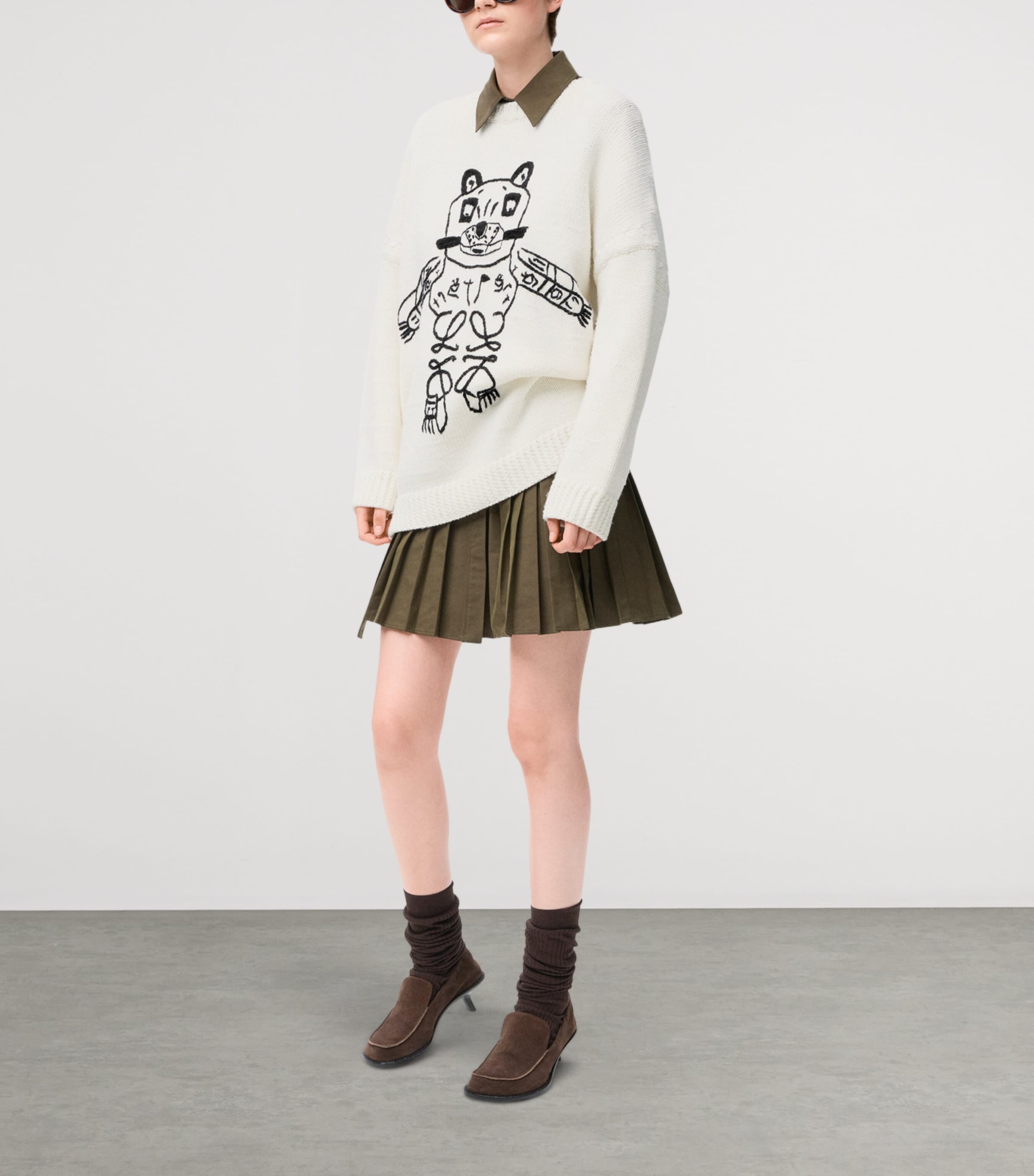 LOEWE Mens x Louis Wain Wool Lucky Cat Sweater White/black Image 5