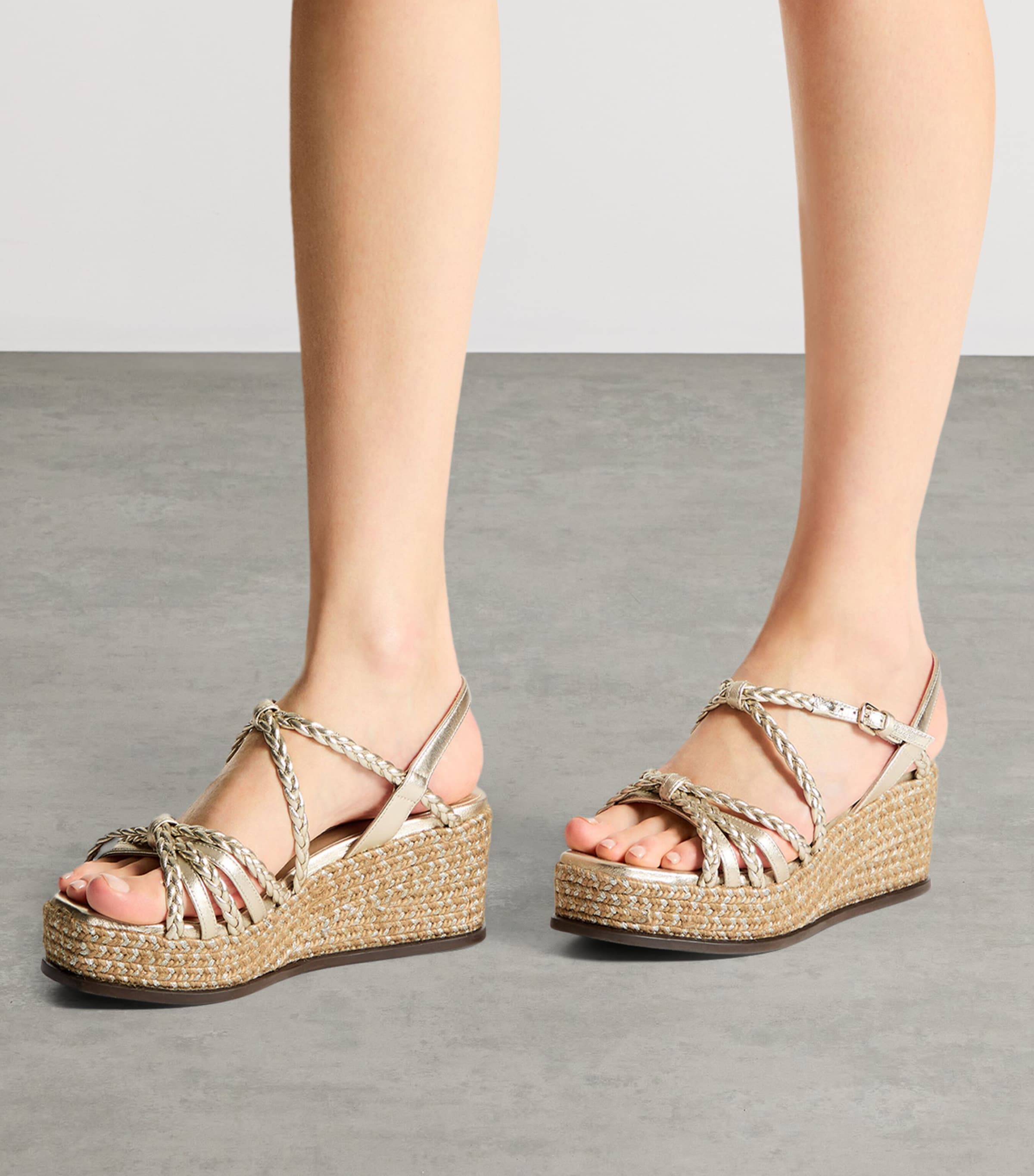 Jimmy Choo Nyra 60 Leather Wedge Sandals Soft Gold Mix Image 2