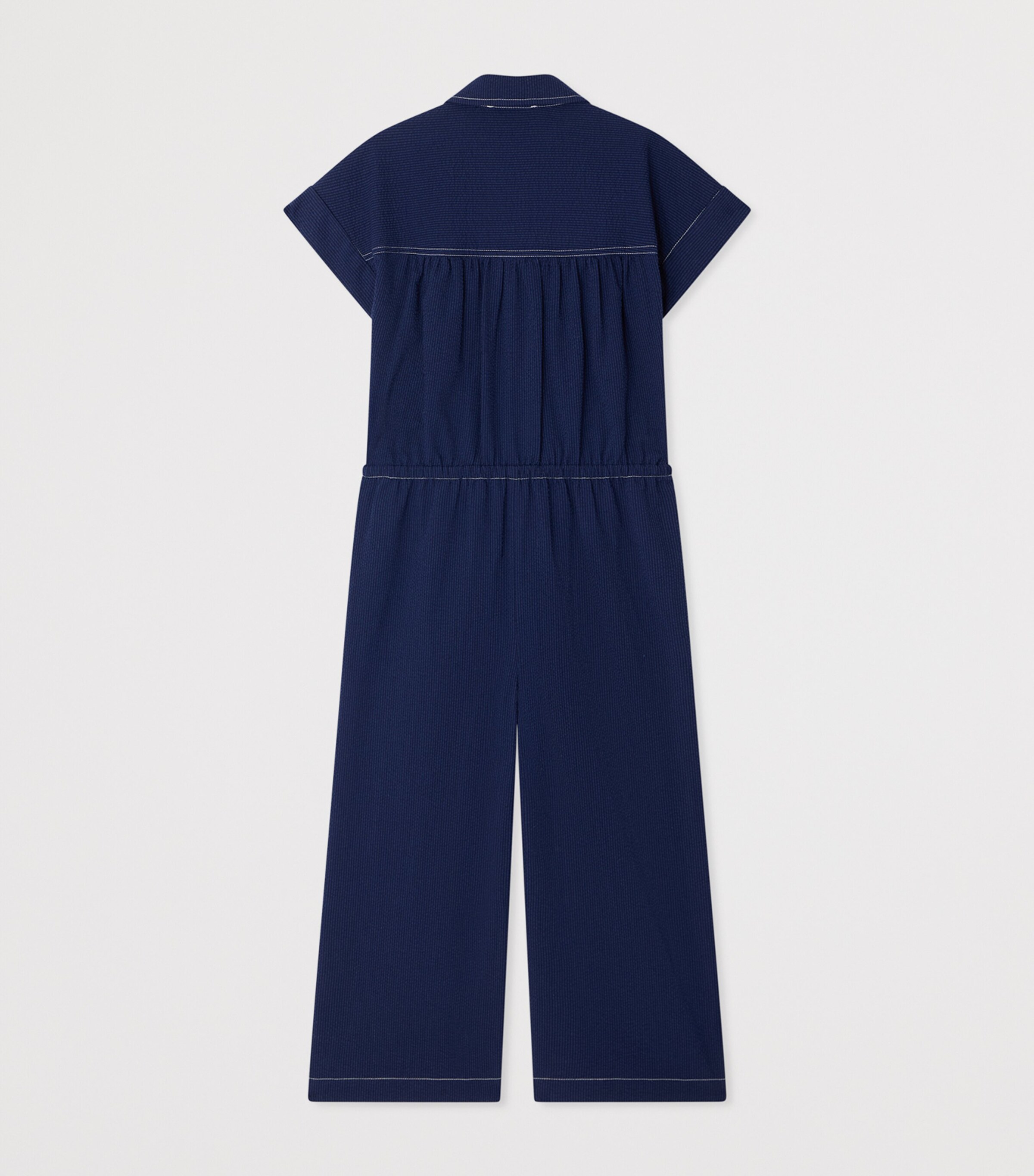 Bonpoint Cotton Seersucker Jumpsuit (10-14 Years) Ra Indigo Image 2