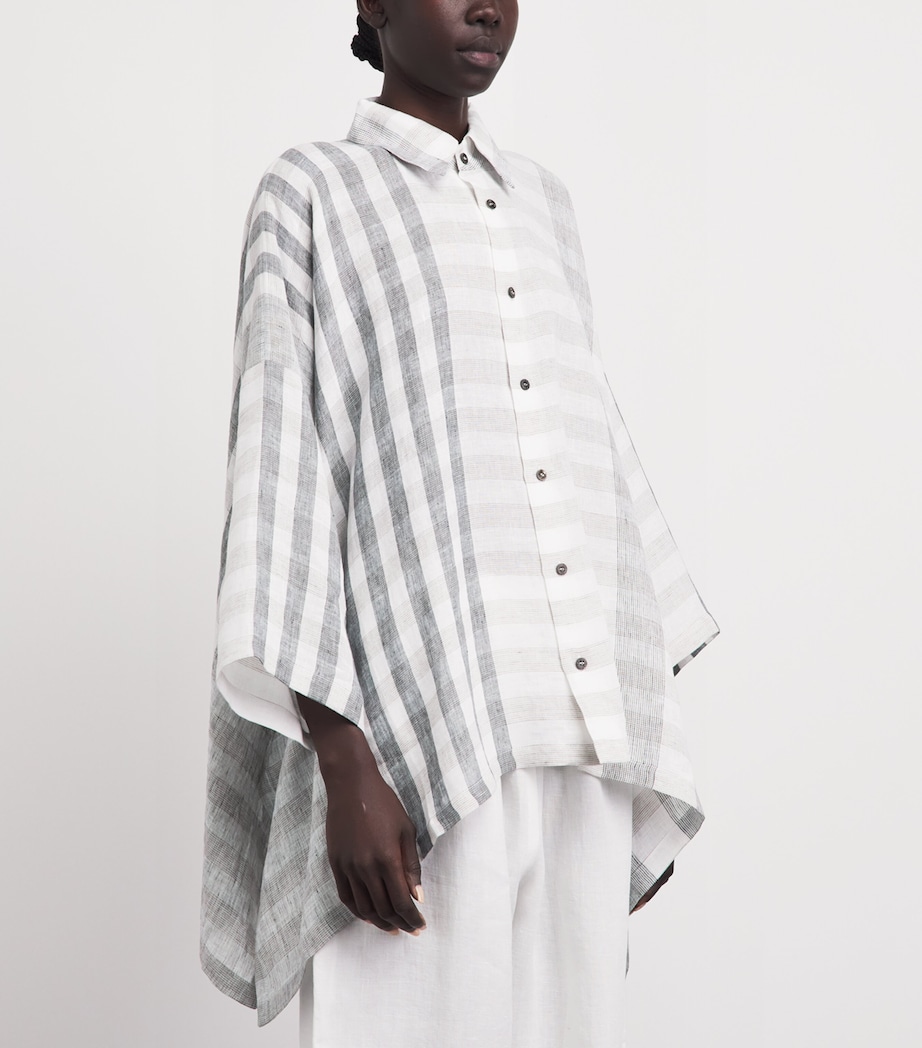 Eskandar Womens Linen Cape Shirt Petrol Image 4