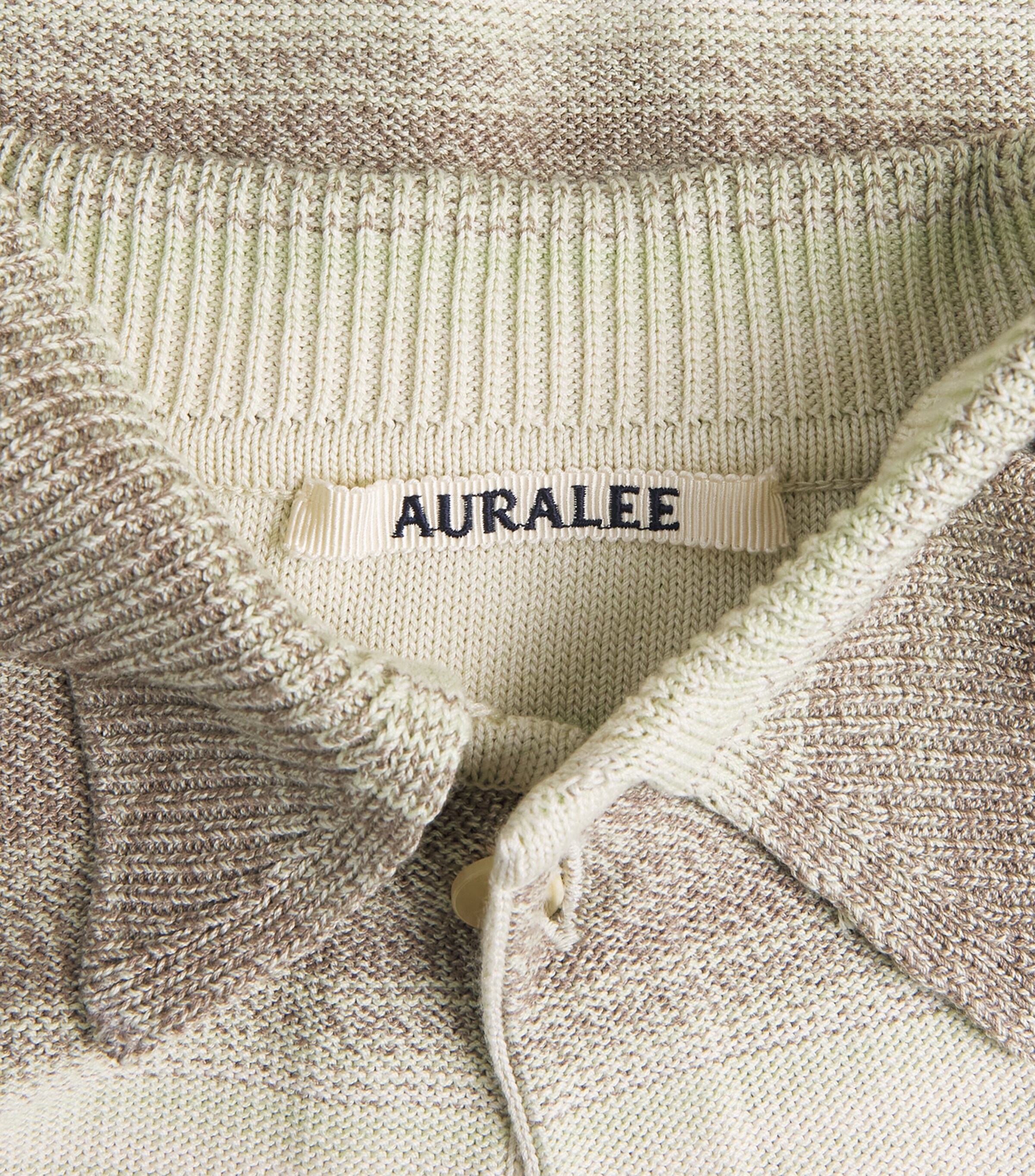Auralee Mens Cotton-Silk Striped Cardigan Lime Gray Stripe Image 6