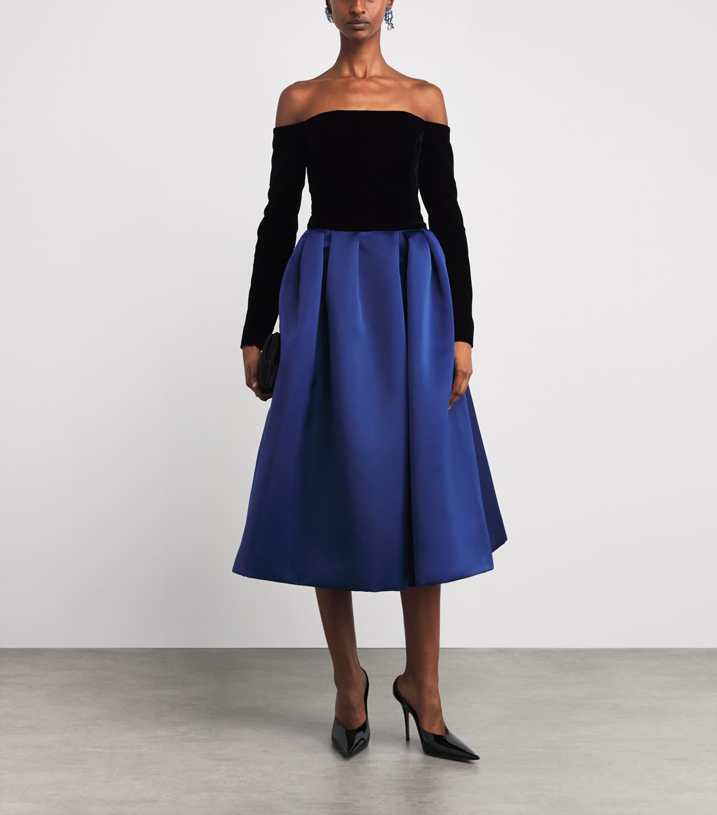 Velvet-Satin Off-The-Shoulder Midi Dress 037 DARK NAVY MULTI Image 2