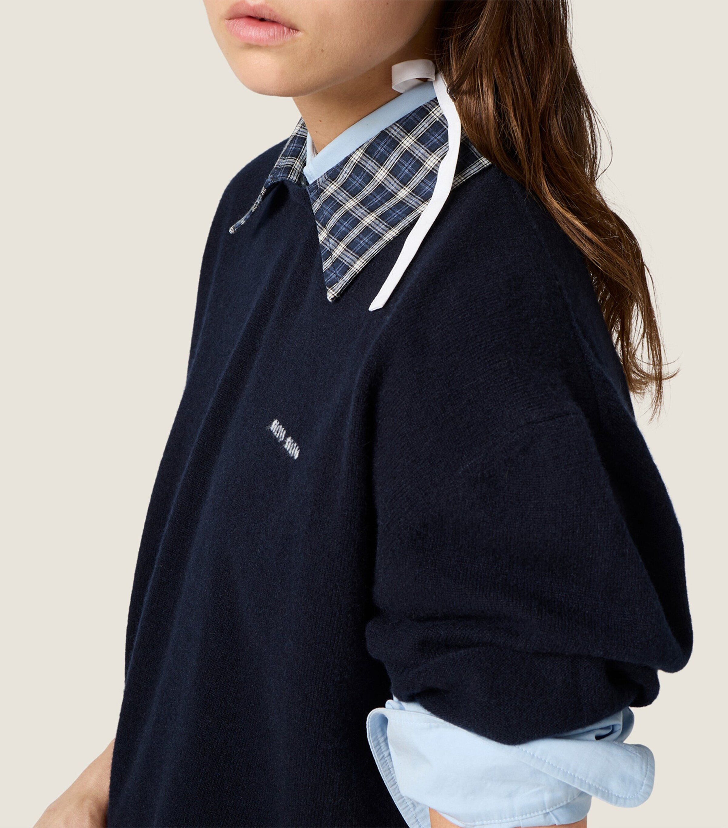 Miu Miu Womens Cashmere Short-Sleeve Polo Sweater Blue Image 6