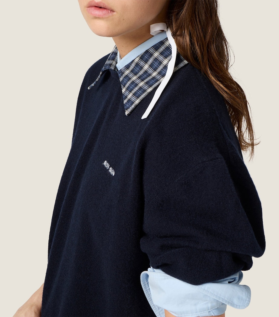 Miu Miu Womens Cashmere Short-Sleeve Polo Sweater Blue Image 6
