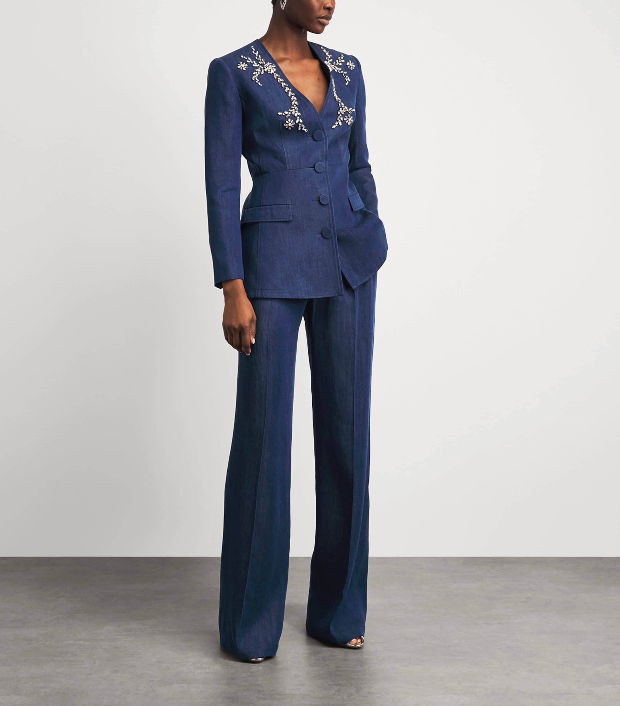 Huishan Zhang Womens Chambray Embellished Clay Blazer Blue Image 2