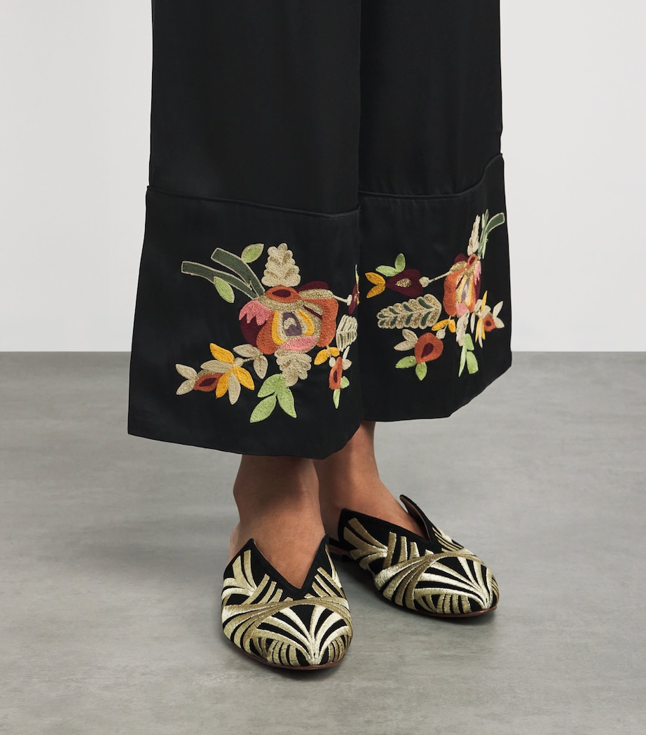 Cuffed Floral Embroidered Trousers BLACK Image 6