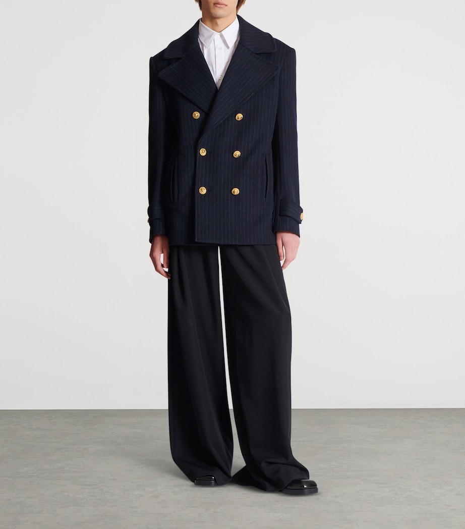 Merino Wool-Blend Stripe Pea Coat 6BO BLEU NUIT Image 7