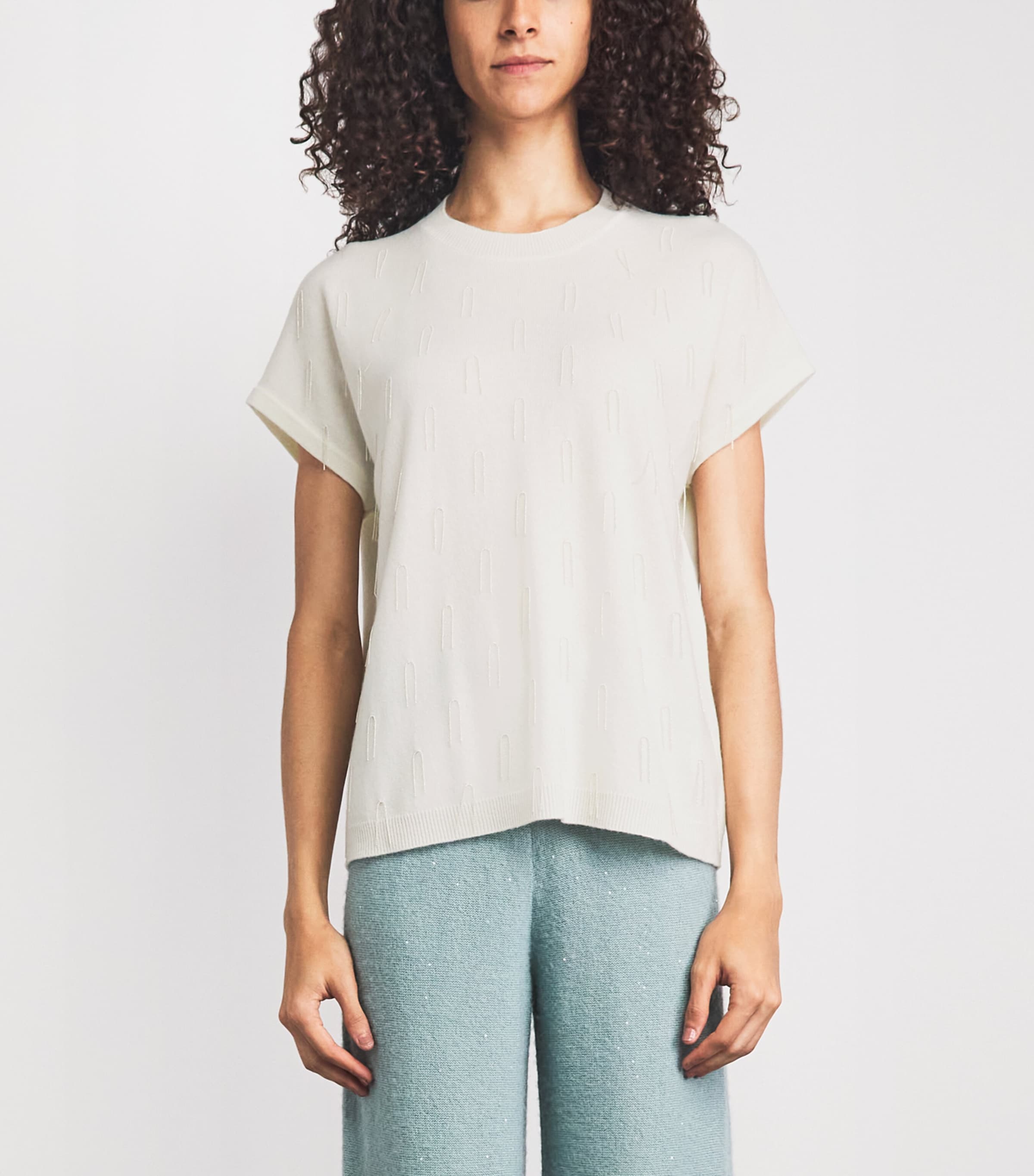 Fabiana Filippi Womens Wool-Silk-Cashmere Embellished T-Shirt Rafia Image 4