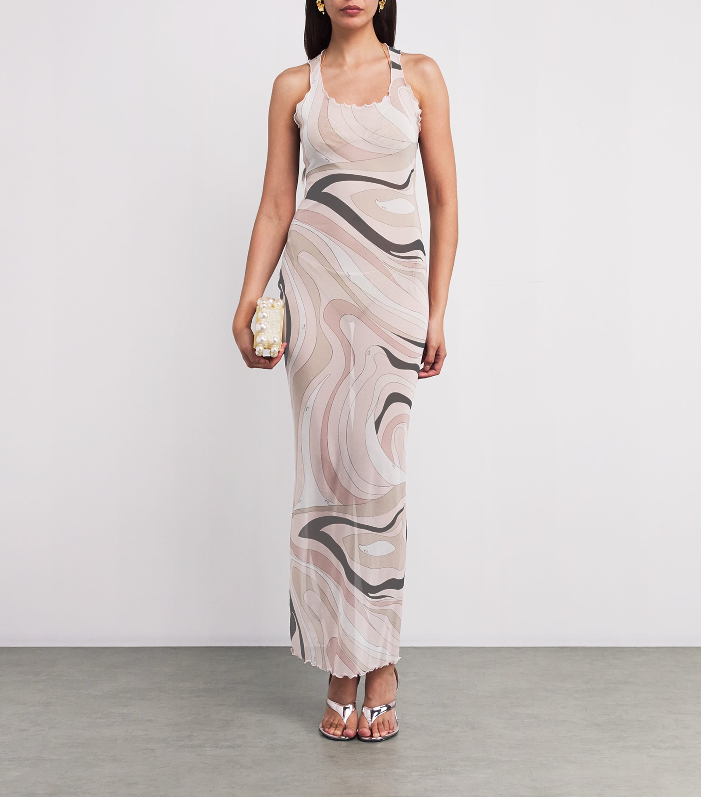 PUCCI Womens Tulle Marmo Maxi Dress Nude Image 2