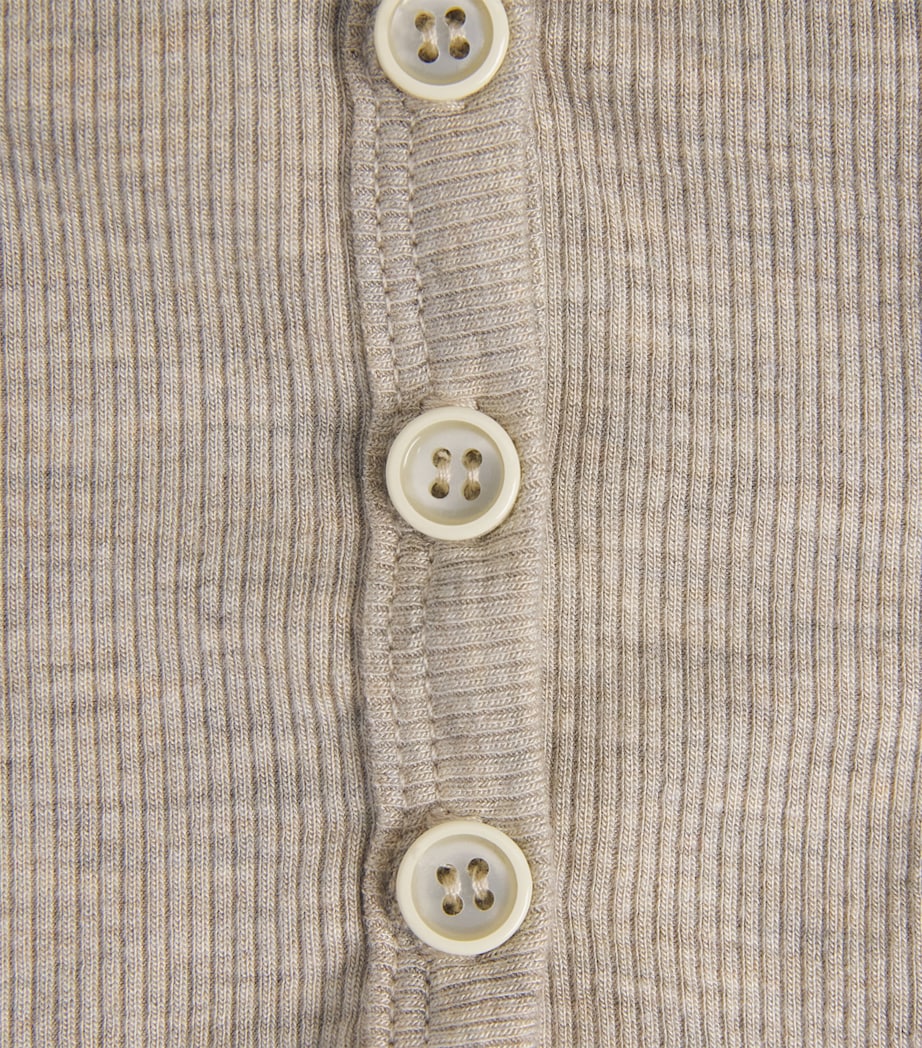 ÉTERNE Womens Ribbed Cropped V-Neck Cardigan Hoat Heather Oatmeal Image 5