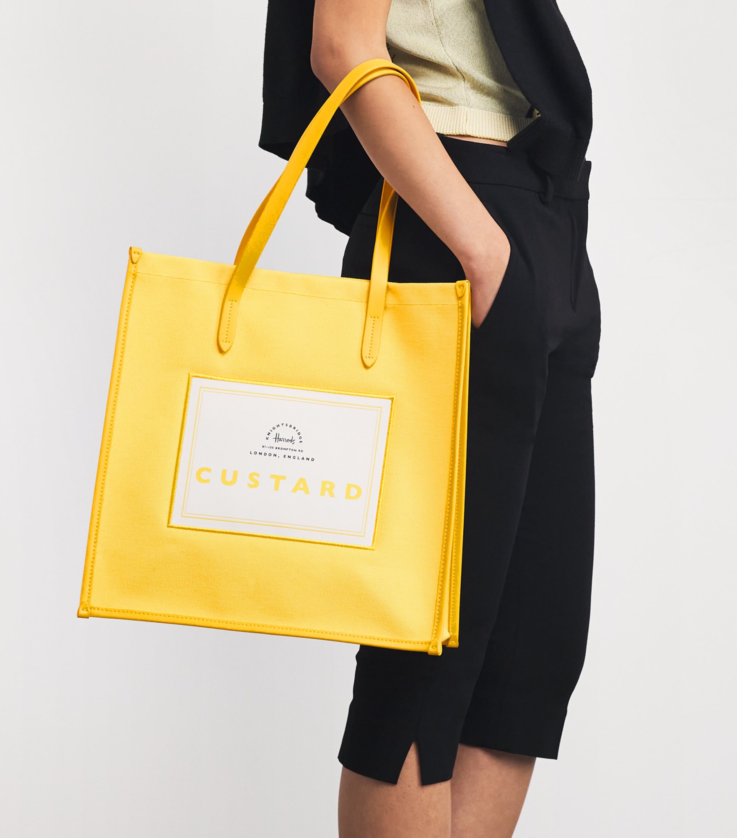 Harrods Cotton Custard Condiments Shopper Bag | Harrods UK