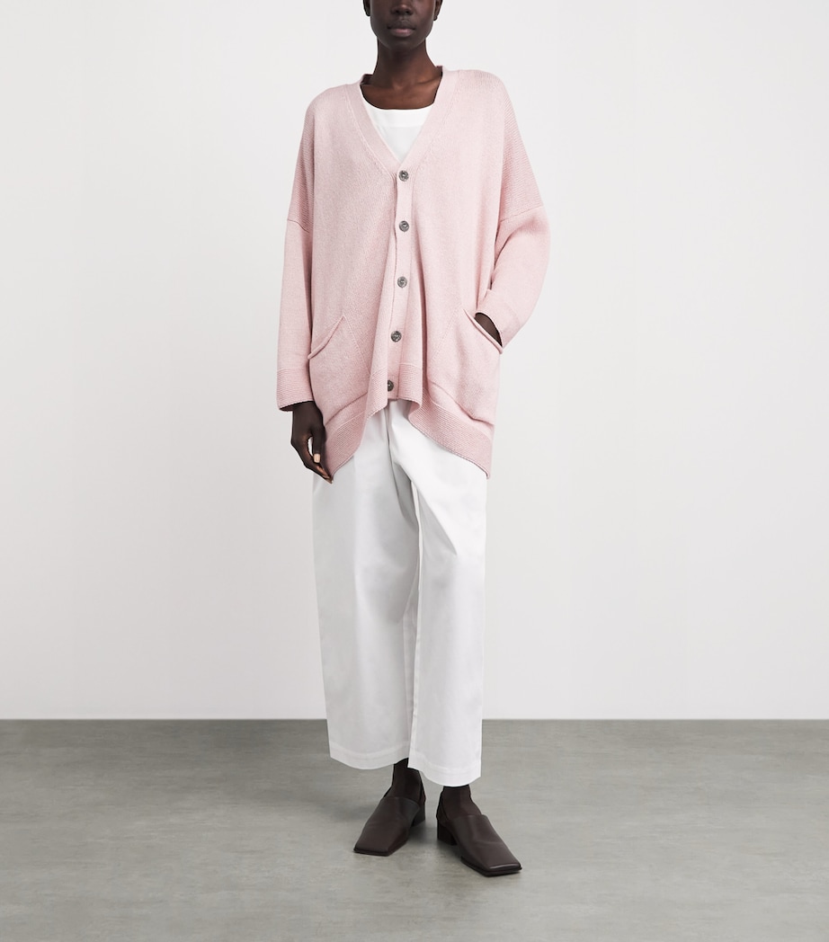 Eskandar Womens Linen-Organic Cotton V-Neck Cardigan Rosepowder Image 2