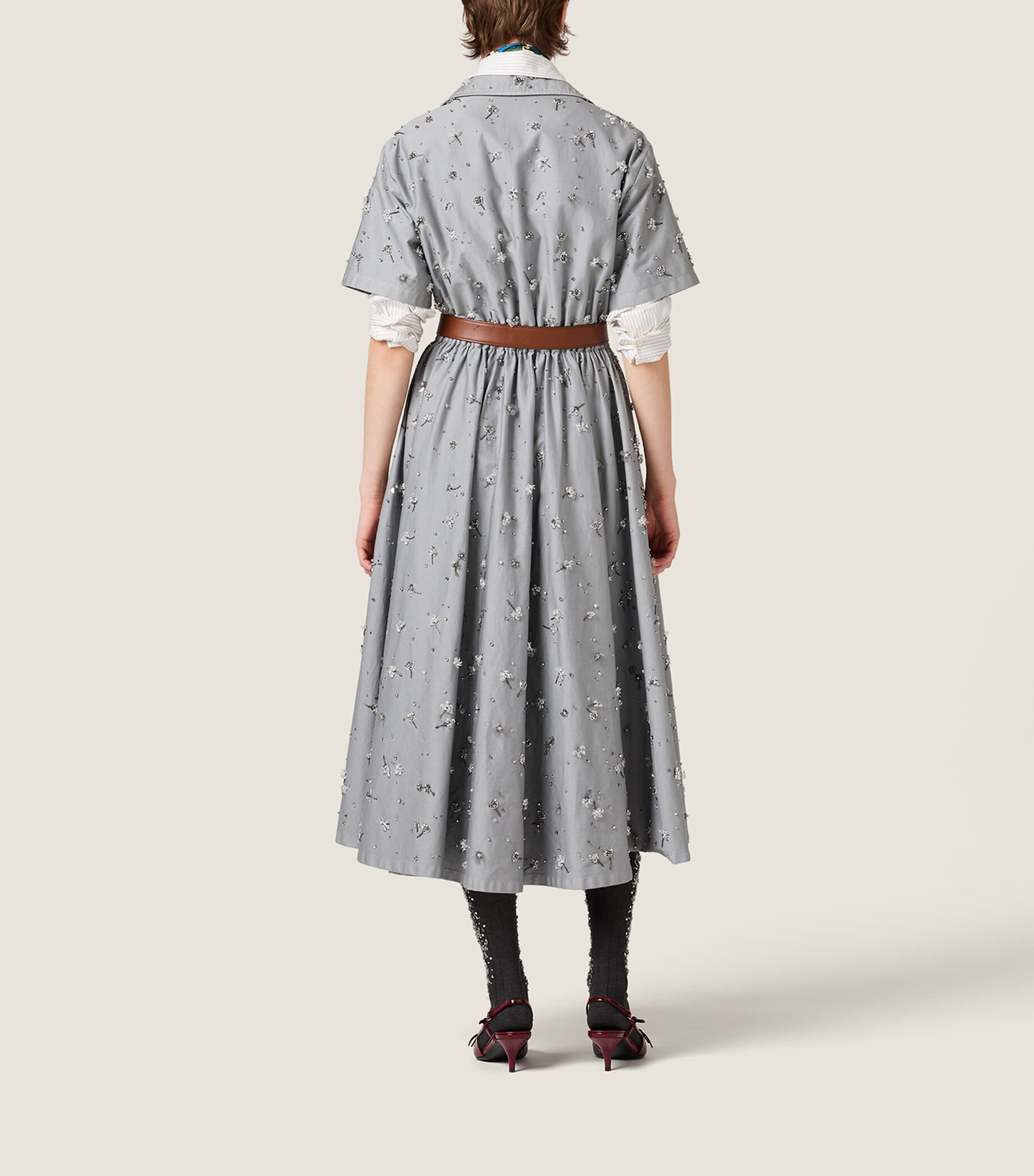 Miu Miu Womens Cotton Satin Embellished Midi Shirt Dress Image 3